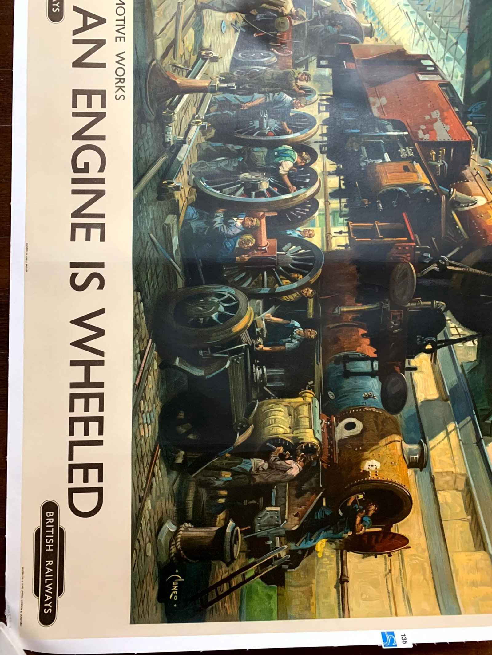 The Engine is Wheeled - Art by Terence Cuneo (1949) 39.5"X49" UK Travel Poster LB - 4