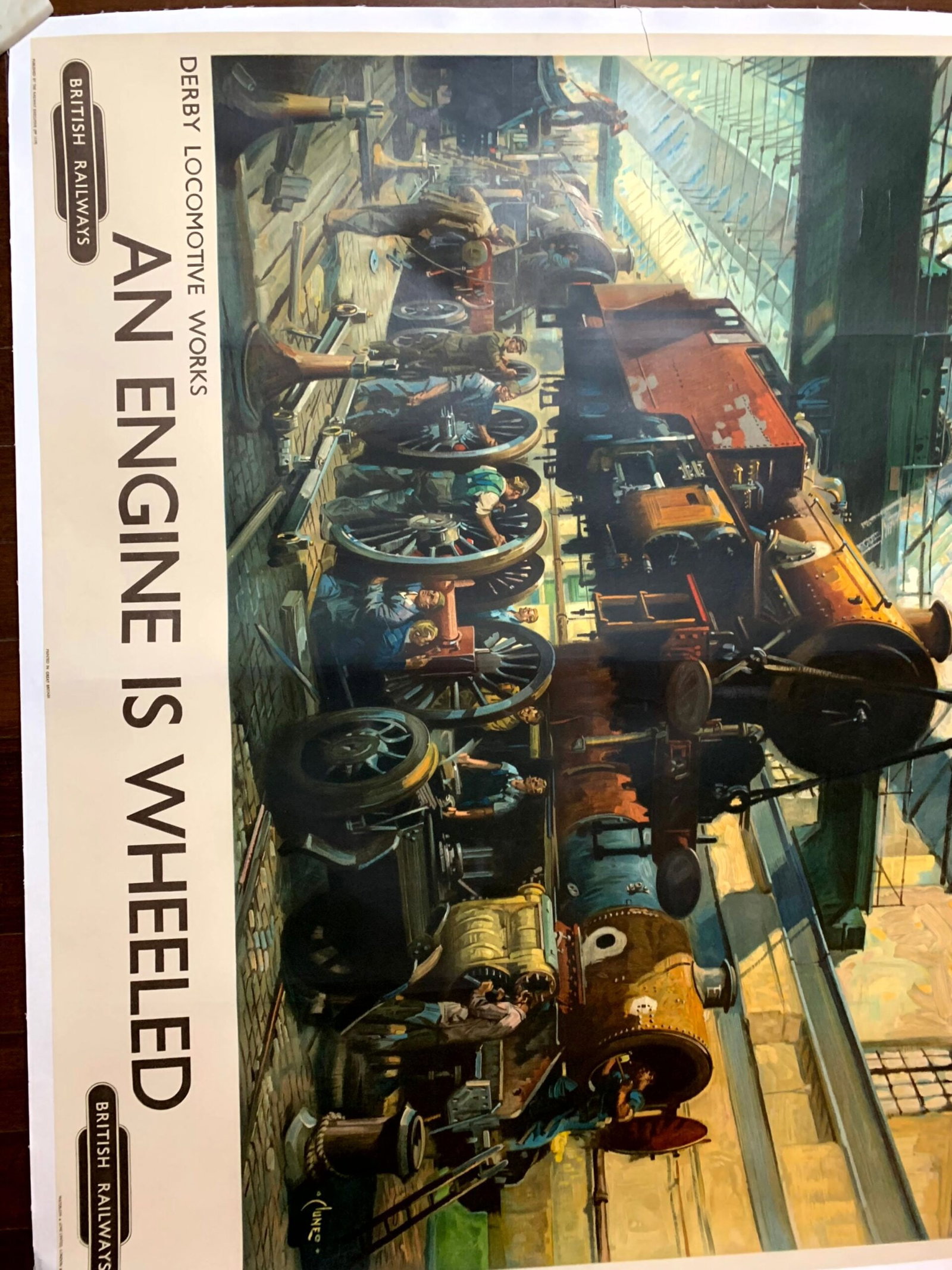 The Engine is Wheeled - Art by Terence Cuneo (1949) 39.5"X49" UK Travel Poster LB - 5