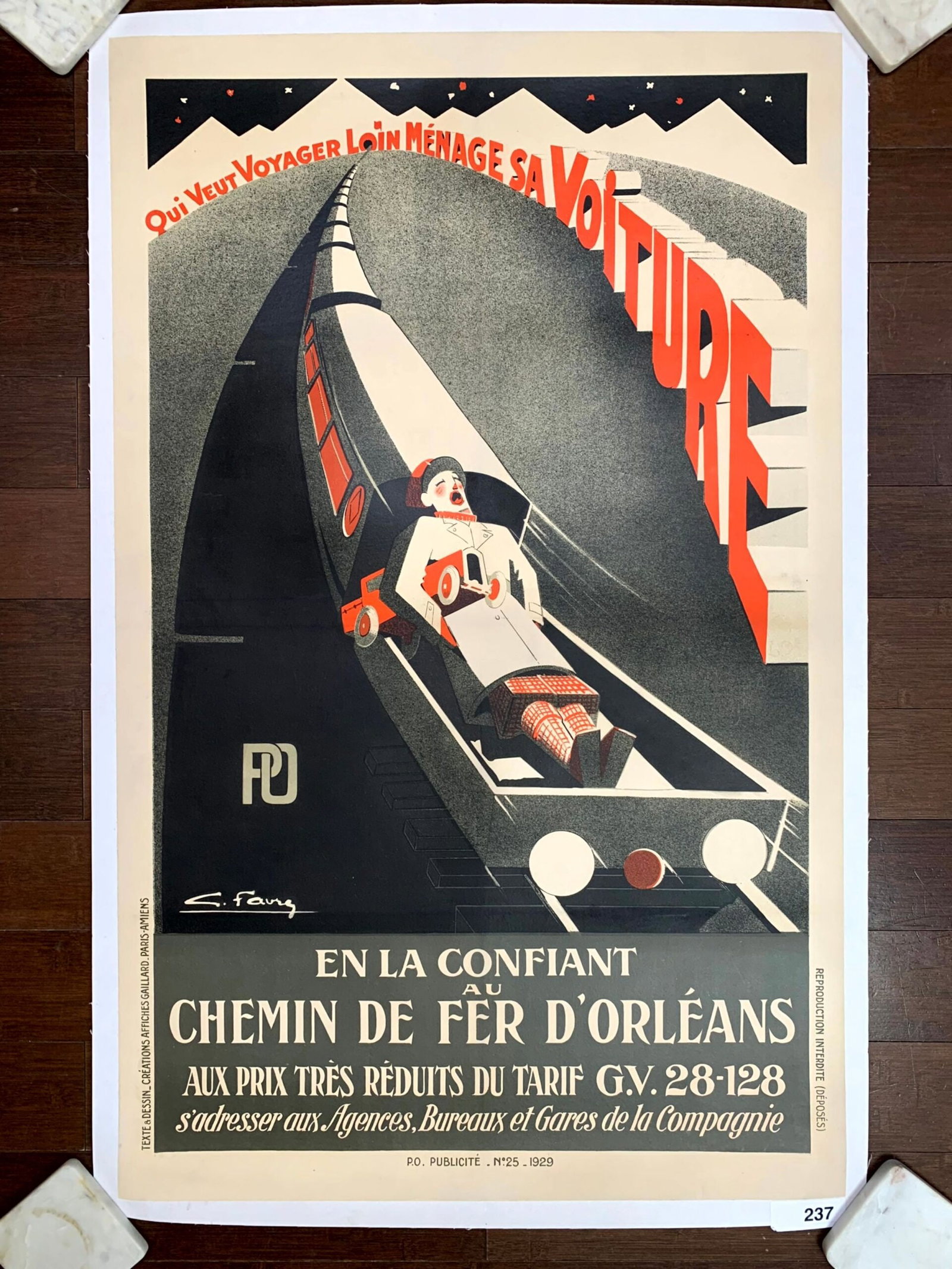 Chemin Fer D'Orleans - Art by Georges Favre (1929) 24.5"X39.25" French Travel Poster LB: Chemin Fer D'Orleans - Art by Georges Favre (1929) 24.5"X39.25" French Travel Poster LB Reserve: $1,488.00 Shipping: Domestic: Flat-rate of $42.00 to anywhere within the contiguous U.S.
