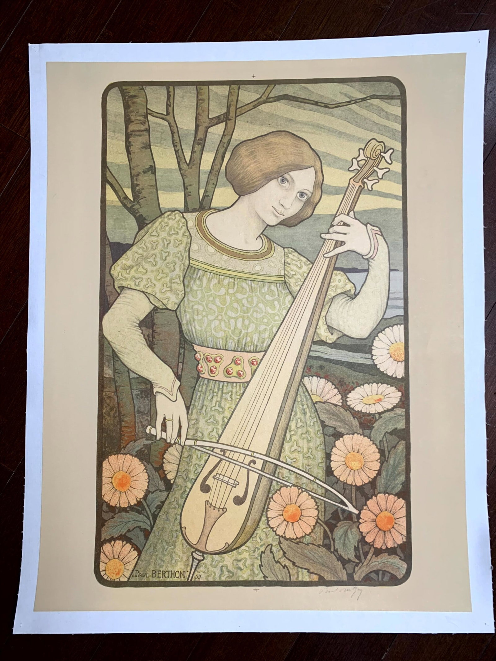 La Viole de Gambe - Art Berthon Great Condition (1899) 19.75x25.5 French Poster LB - 2