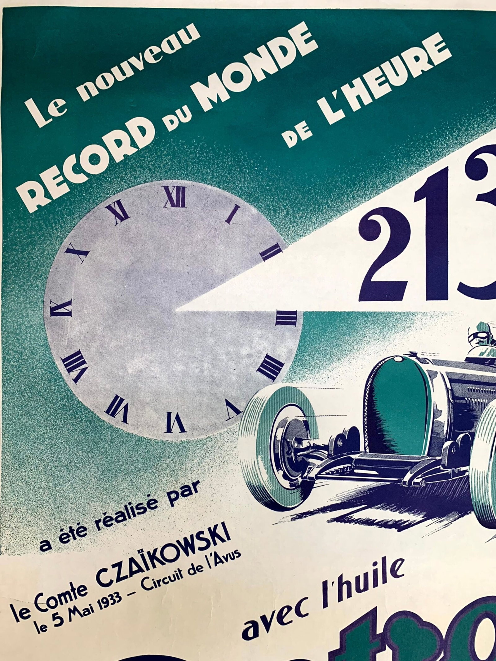 Bugatti Castrol - Art by Jean Pillod (1924) 23.25"X31.5" French Advertising Poster - 2