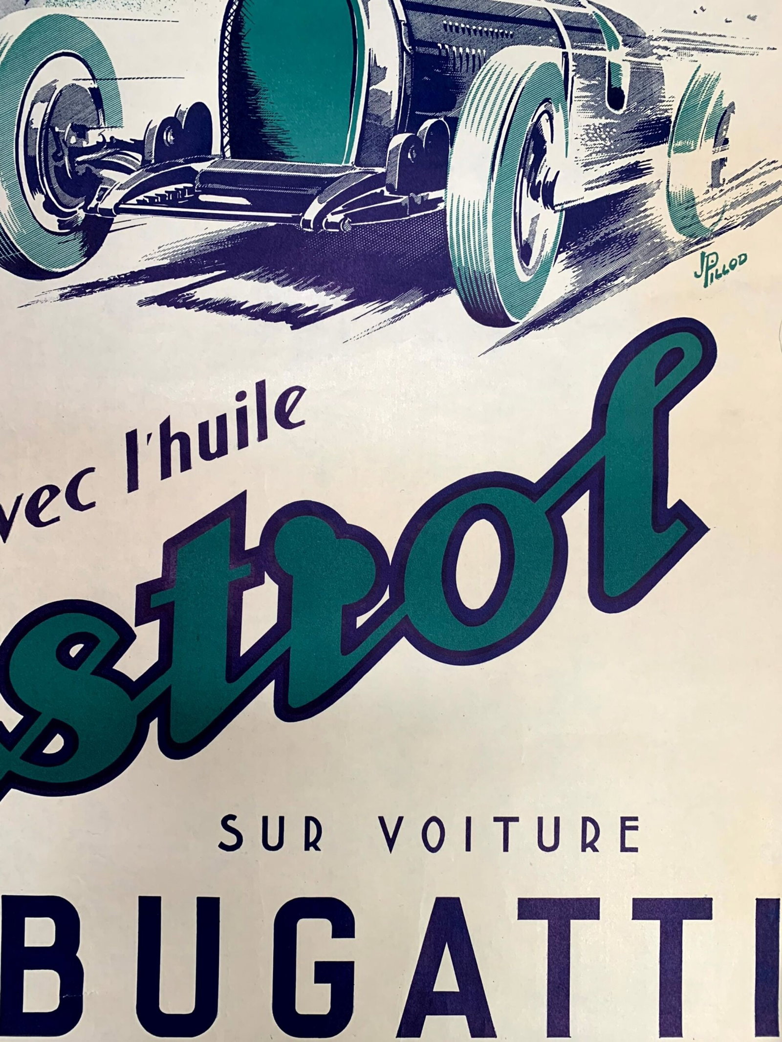 Bugatti Castrol - Art by Jean Pillod (1924) 23.25"X31.5" French Advertising Poster - 3
