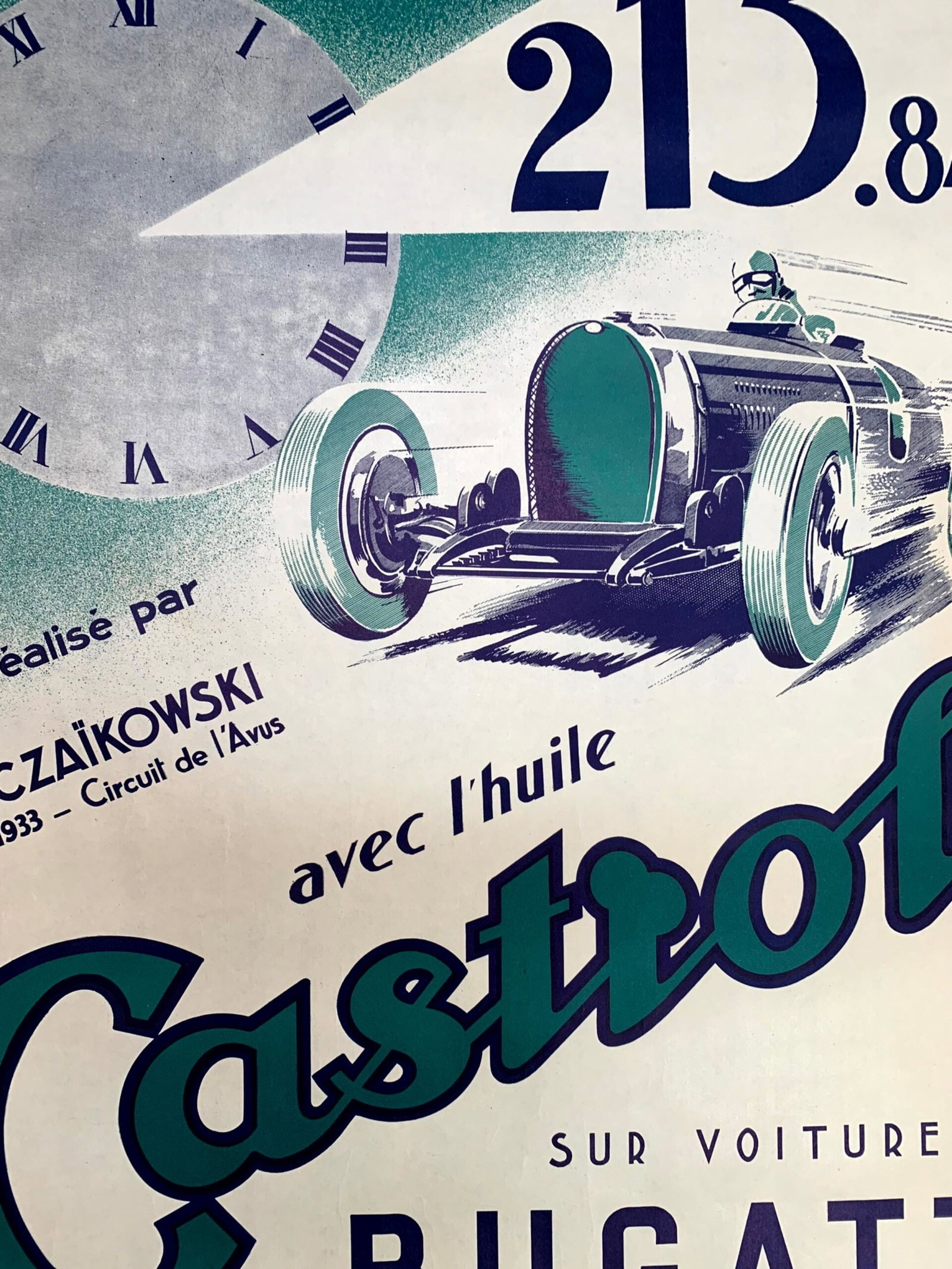 Bugatti Castrol - Art by Jean Pillod (1924) 23.25"X31.5" French Advertising Poster - 4