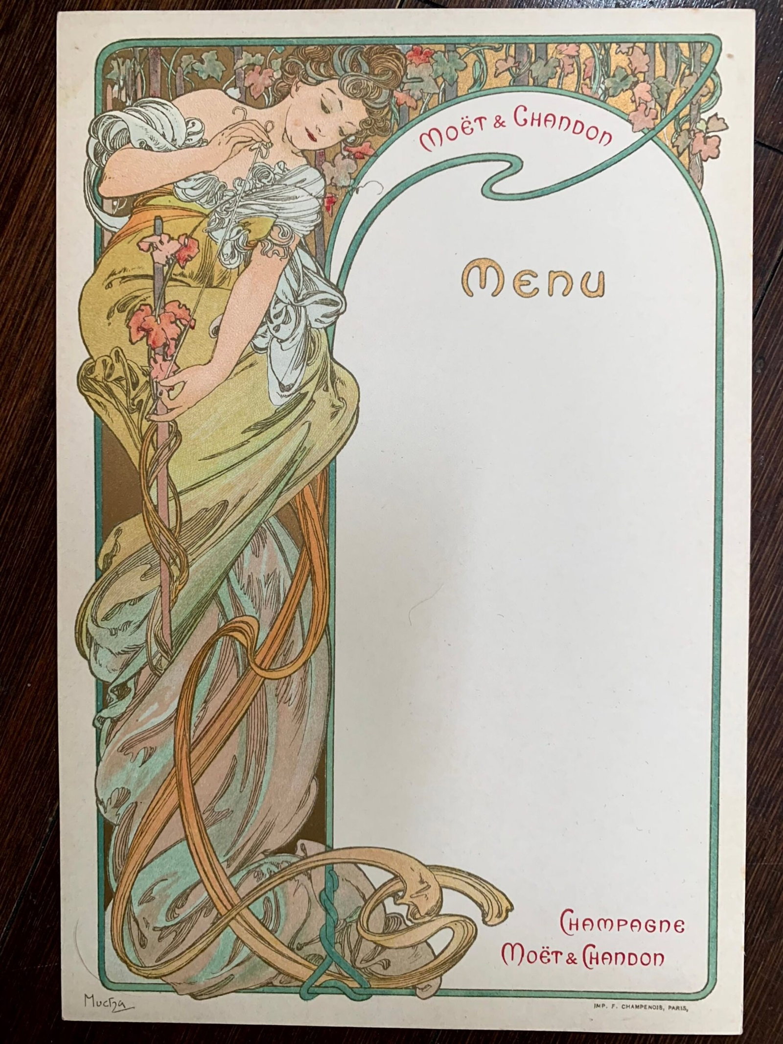 Moet Chandon Champagne - Art by Mucha (1889) 6"X9 French Menus x2 - 3