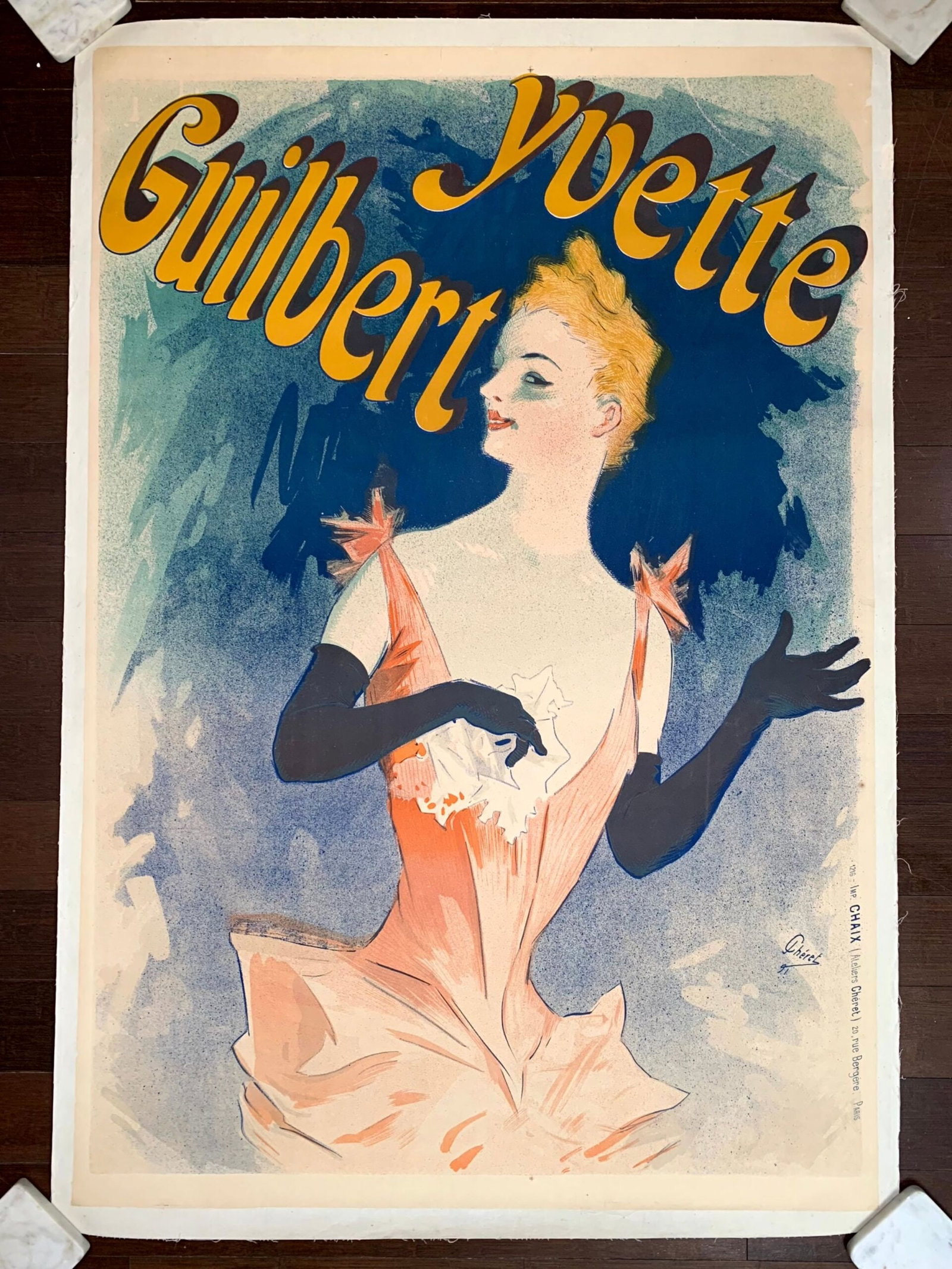 Yvette Guilbert - Art by Cheret (1891) 33.5"X49" French Theater Poster LB (1 of 6)