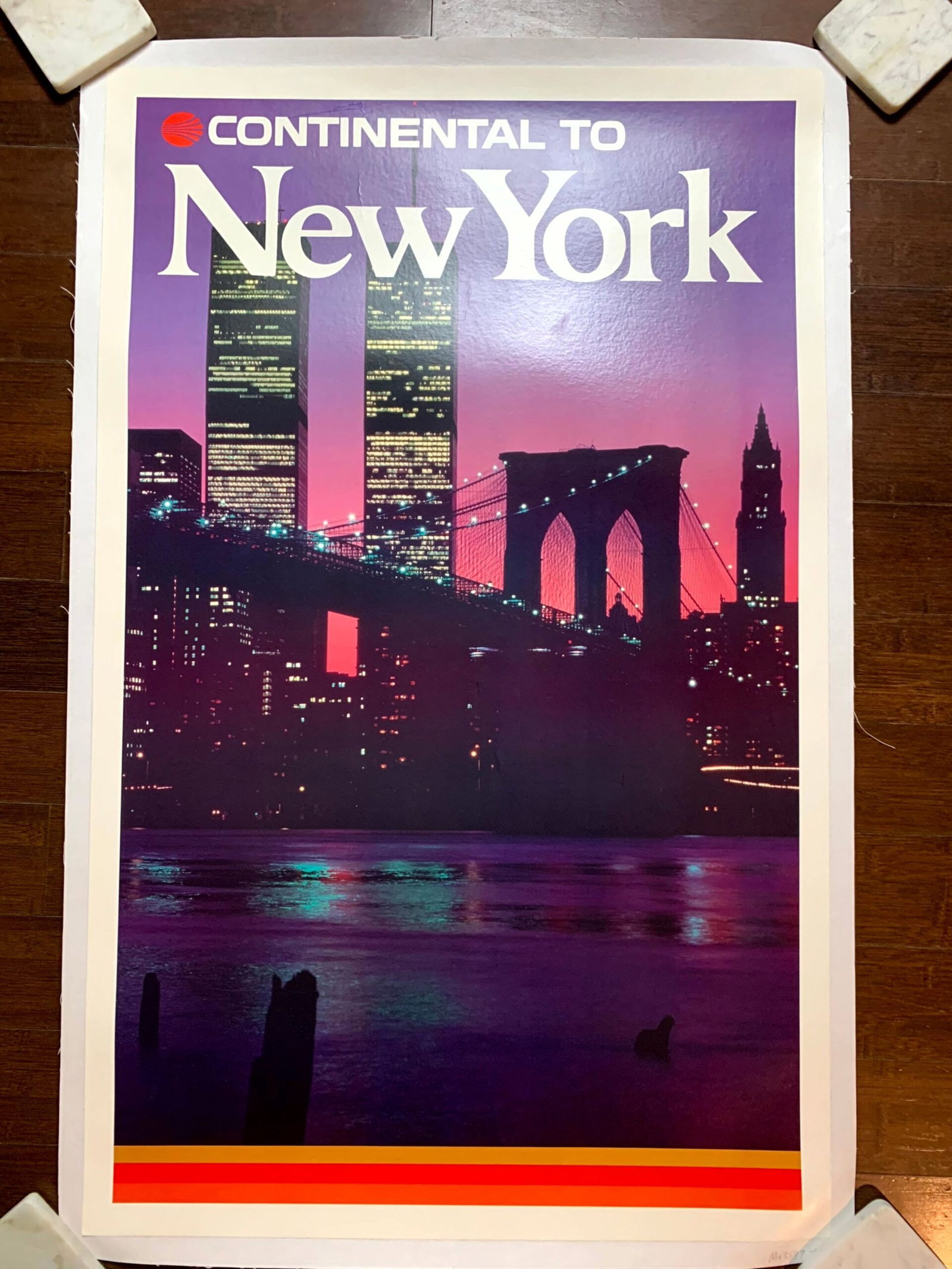 Twin Towers Continental to New York (1977) 25"x36" US Travel Poster LB: Twin Towers Continental to New York (1977) 25"x36" US Travel Poster LB Reserve: $1,020.00 Shipping: Domestic: Flat-rate of $42.00 to anywhere within the contiguous U.S. International: Foreign