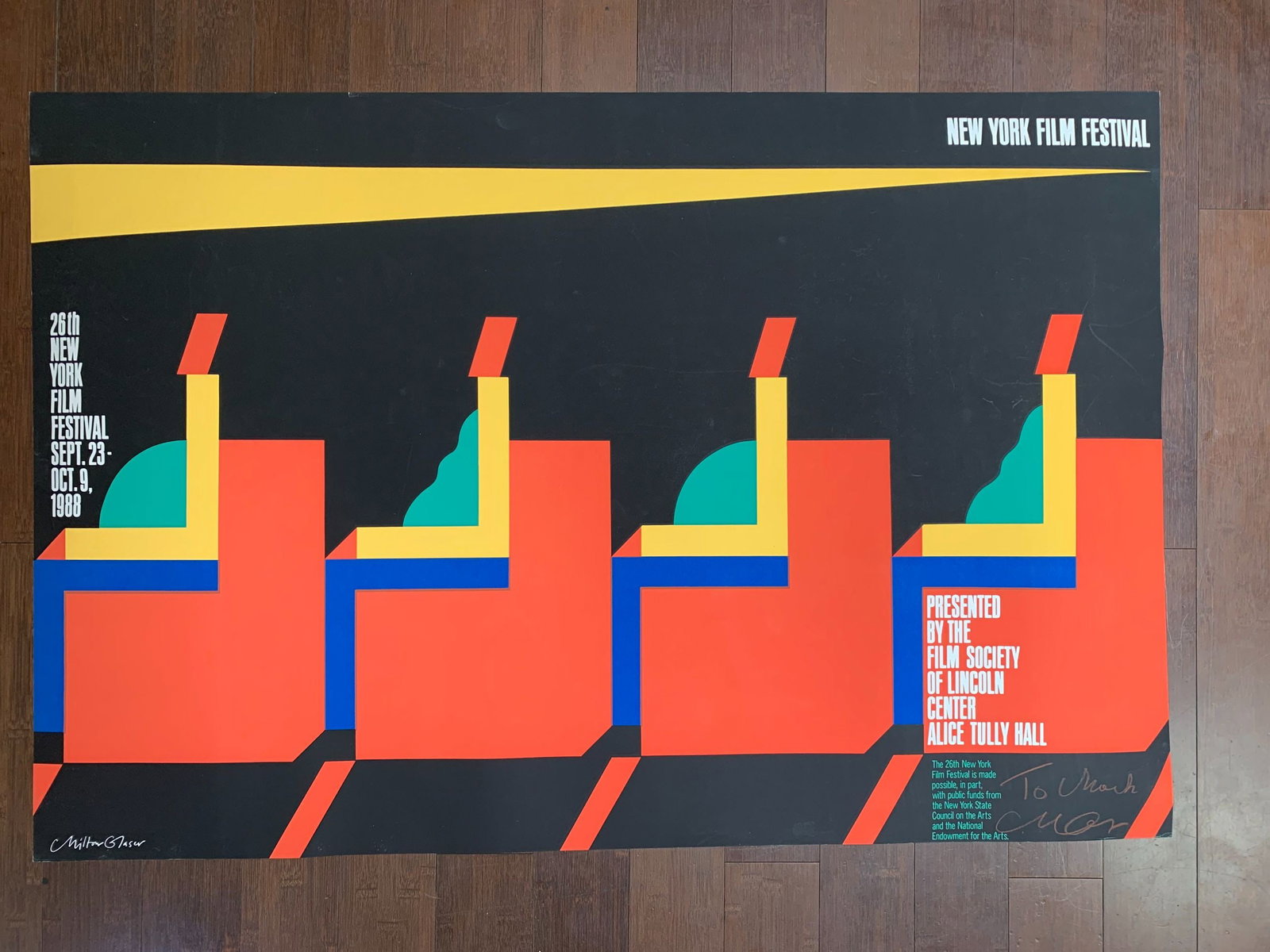 26th NY Film Festival - Art by Milton Glaser (1988) 30x44.5 US Advertising Poster: 26th NY Film Festival - Art by Milton Glaser (1988) 30x44.5 US Advertising Poster Reserve: $978.00 Shipping: Domestic: Flat-rate of $56.00 to anywhere within the contiguous U.S. International: Foreign