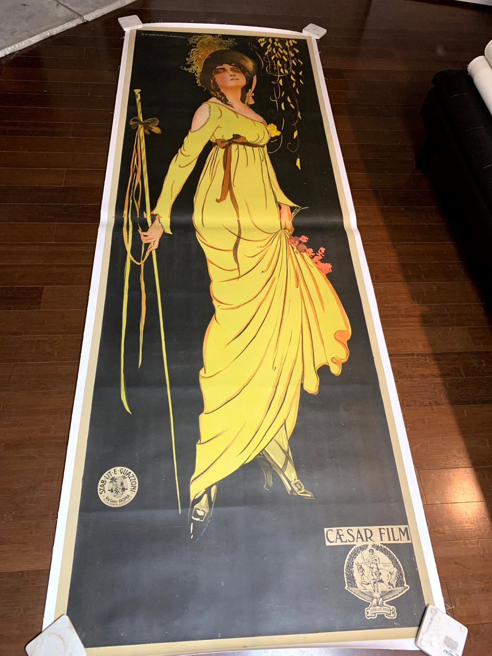 Tosca Caesar Films - Art by Tito Corbella (1918) 36.5"X110" Italian Movie Poster LB (1 of 7)