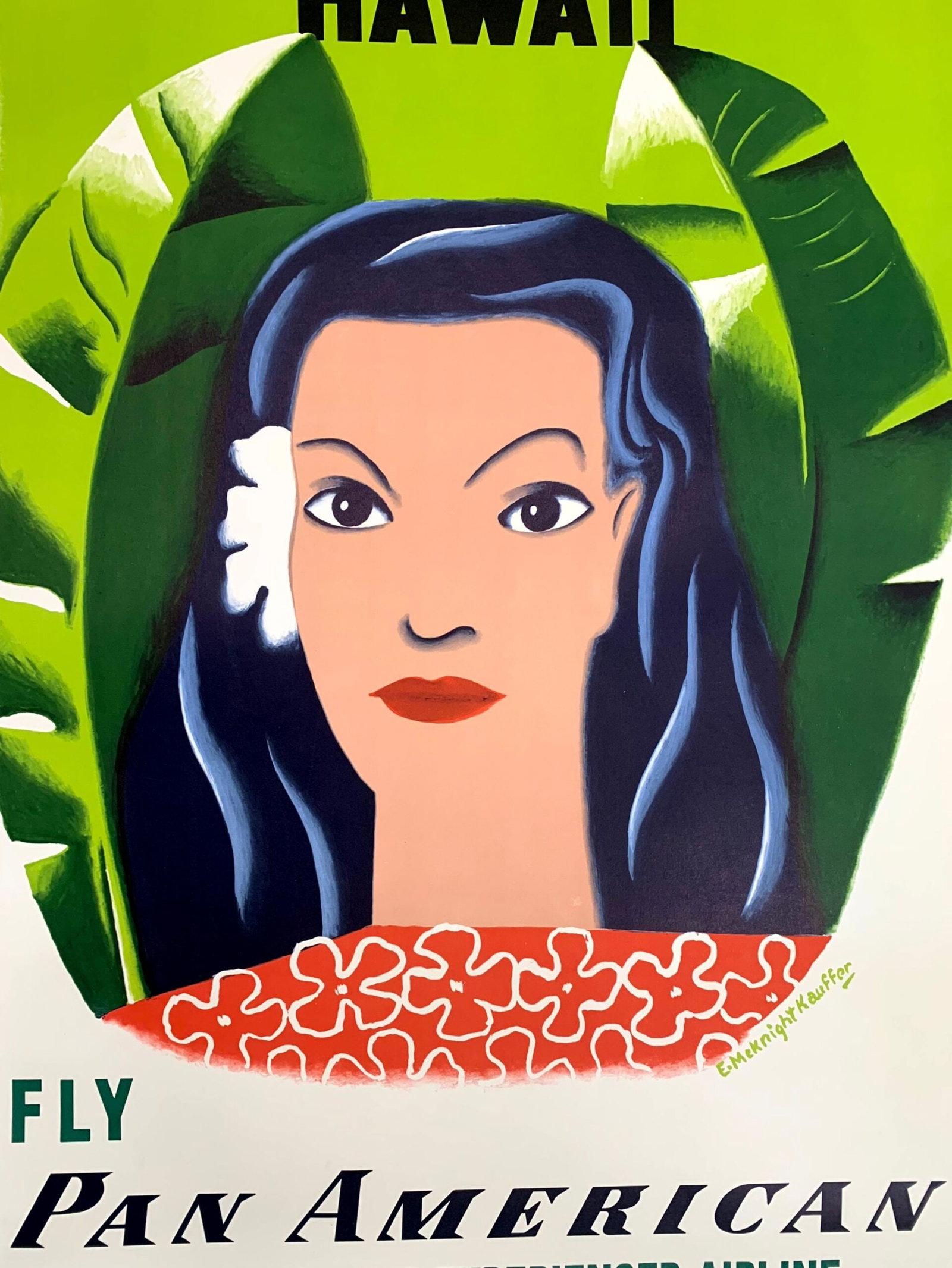 Hawaii - Pan American - Art by Edward Kauffer (1953) 28"X41.5" US Travel Poster LB - 6