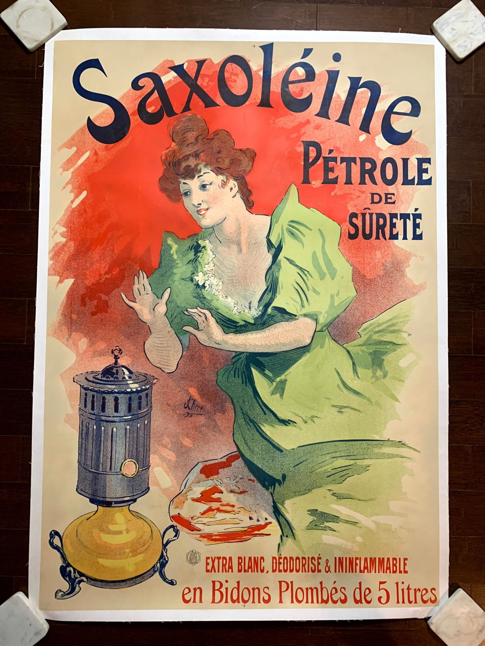 Saxoleine Petrole de Surete - Art by Cheret (1900) 33"X47.5" French Advertising Poster LB: Saxoleine Petrole de Surete - Art by Cheret (1900) 33"X47.5" French Advertising Poster LB Reserve: $935.00 Shipping: Domestic: Flat-rate of $42.00 to anywhere within the contiguous U.S. International: