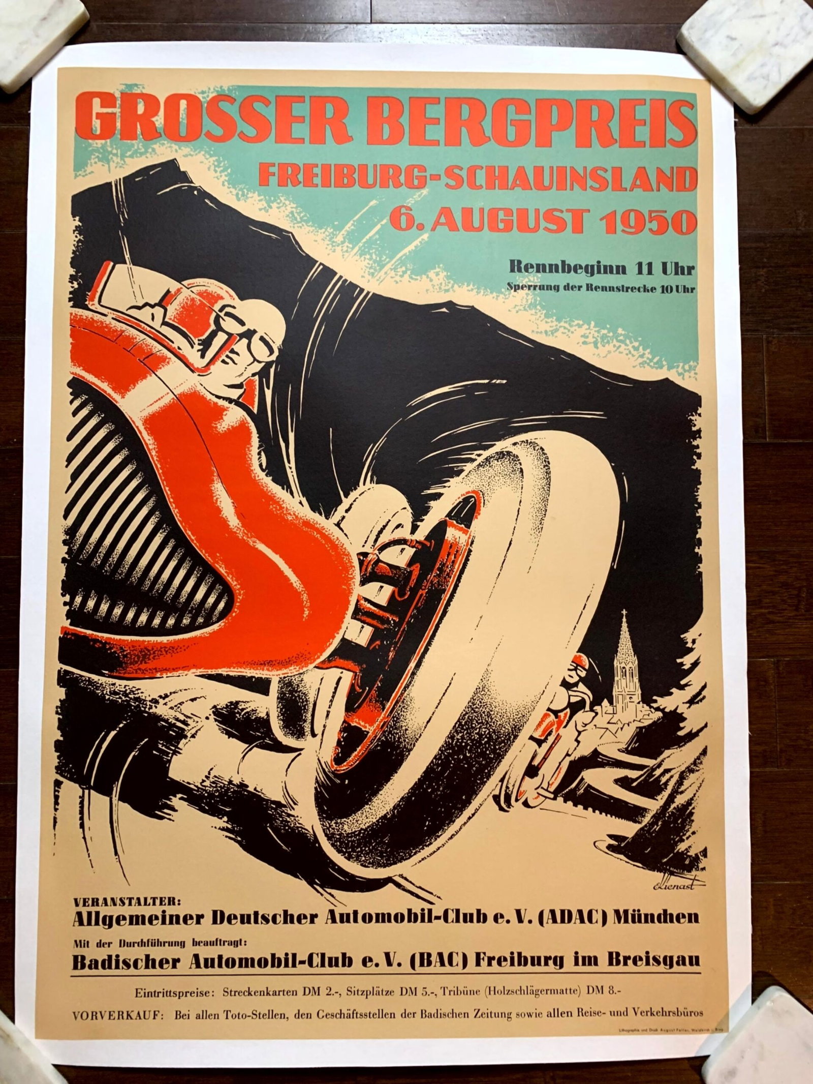 Grosser Bergpreis Freiburg - Art by Kienast Eugen (1950) 23.25"X33" German Advertising Poster LB (1 of 6)