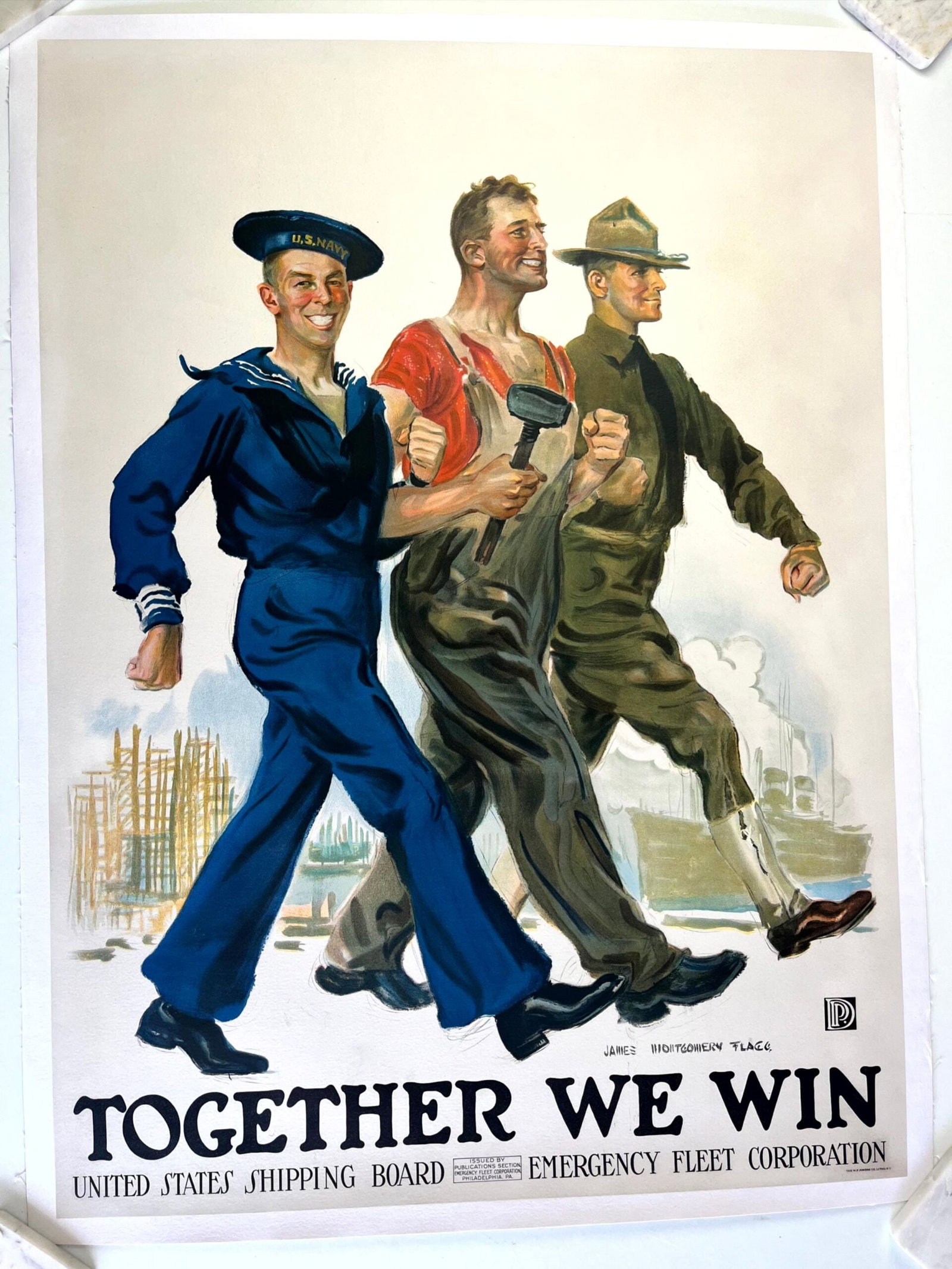 Together We Win - Art by James Flagg (1918) 28"x38" US WWII Patriot Poster LB (1 of 6)