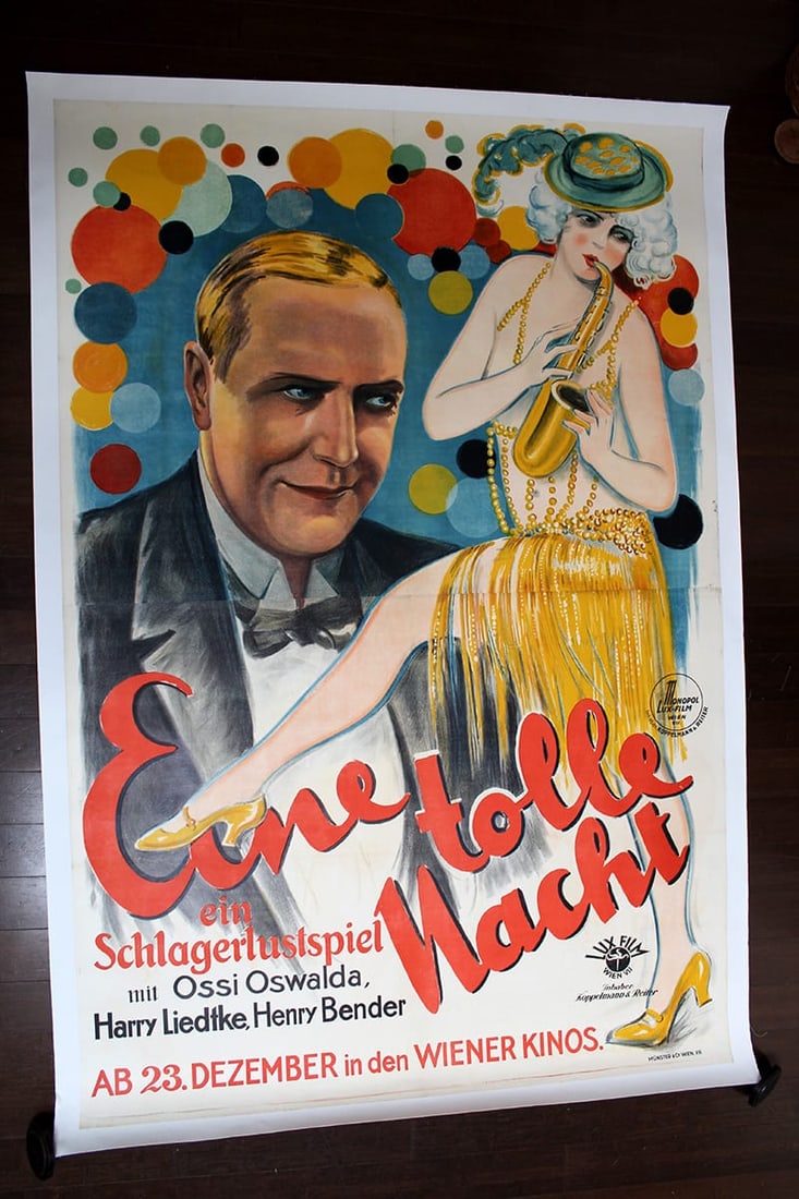 Crazy Night - Eine Tolle Nacht (1927) 48.8x74 German Movie Poster LB: Crazy Night - Eine Tolle Nacht (1927) 48.8x74 German Movie Poster LB Reserve: $808.00 Shipping: Domestic: Flat-rate of $28.00 to anywhere within the contiguous U.S. International: Foreign shipping rat