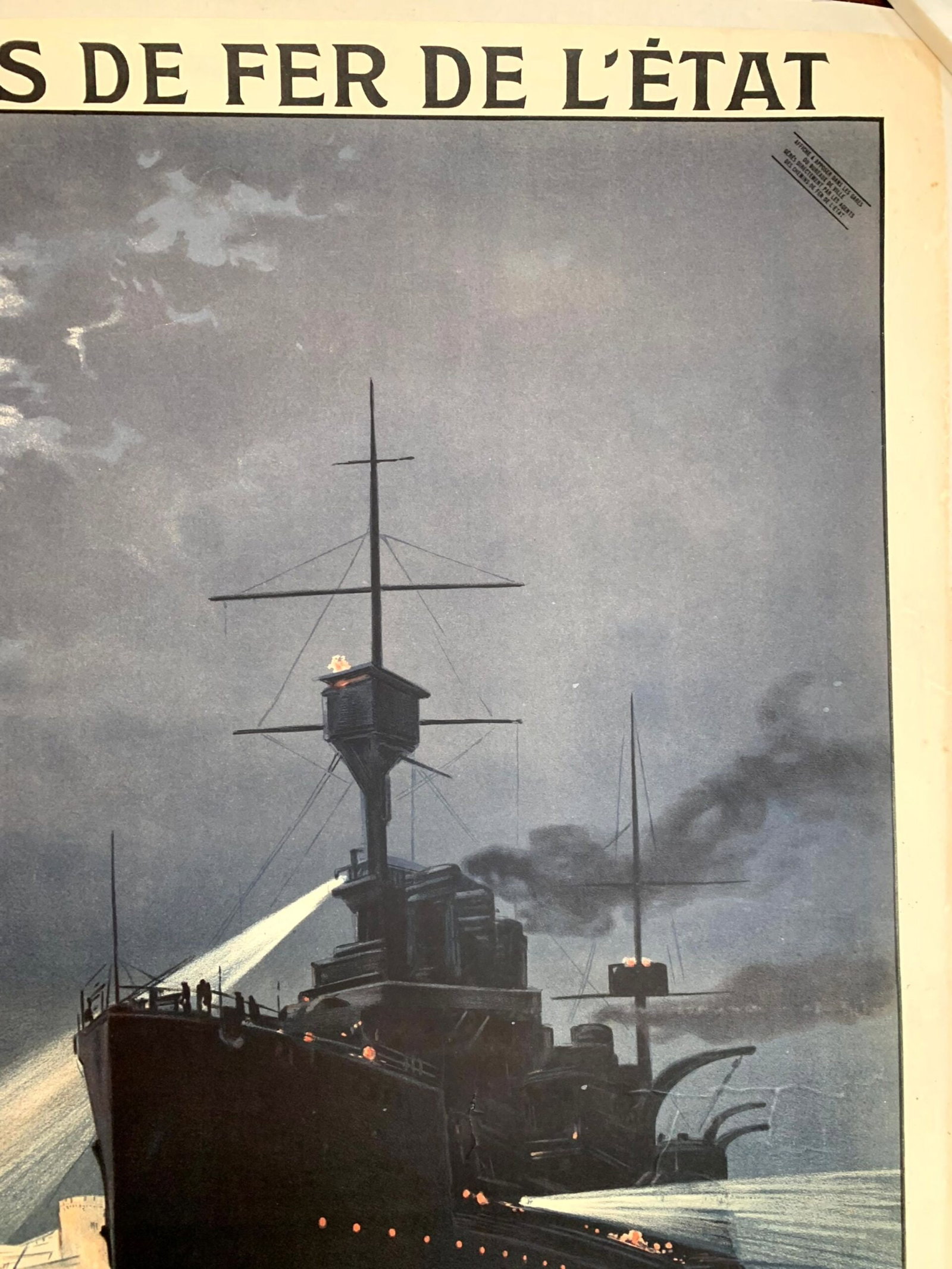 Manche Et Ocean Warship - Art by Louis Tauzin (1950) 30.5"X41.5" French War Poster LB - 3