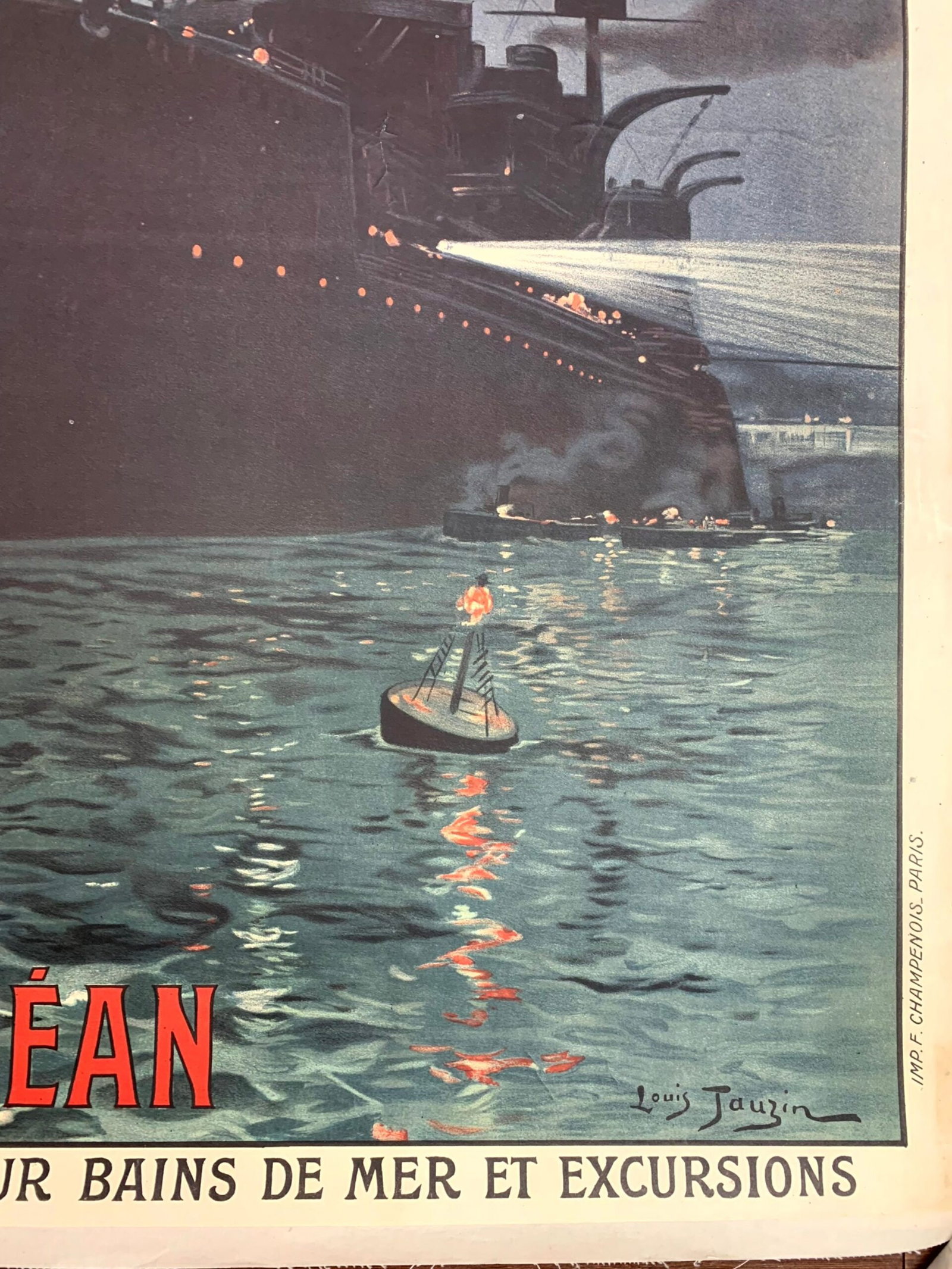 Manche Et Ocean Warship - Art by Louis Tauzin (1950) 30.5"X41.5" French War Poster LB - 4