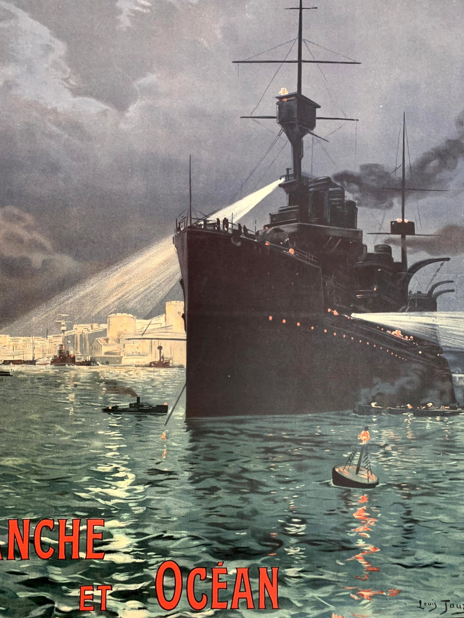 Manche Et Ocean Warship - Art by Louis Tauzin (1950) 30.5"X41.5" French War Poster LB - 6