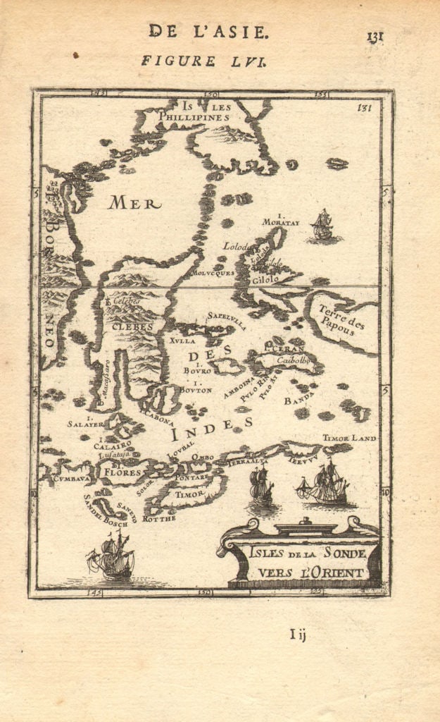 EAST INDIES INDONESIA. Sulawesi Celebes Sunda Maluku New Guinea. MALLET 1683 map: Isles de la Sonde vers l'Orient' (De L'Asie). Eastern & lesser Sunda Islands. Includes Southern Philippines. East Borneo. Sulawesu/Celebes. Timor. etc. by Mallet, Allain Manesson. Published 1683.