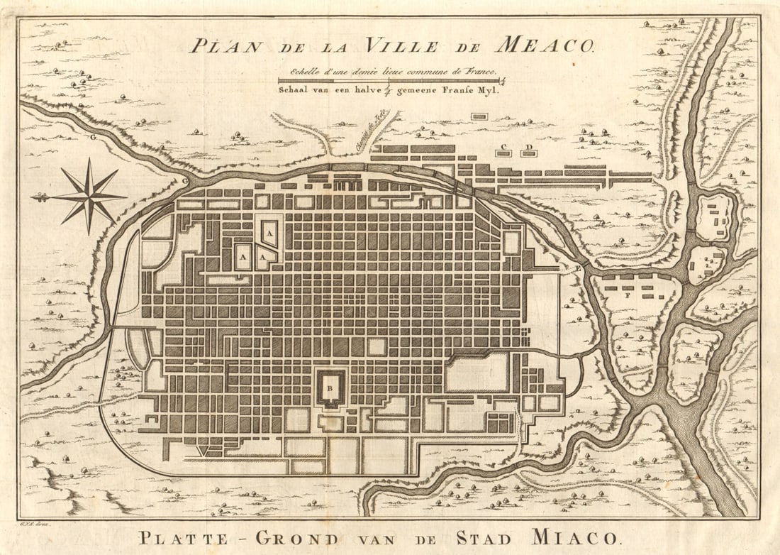 Town city 'Plan de la Ville de Meaco' (Kyoto). Japan. BELLIN / SCHLEY 1756 map (1 of 1)