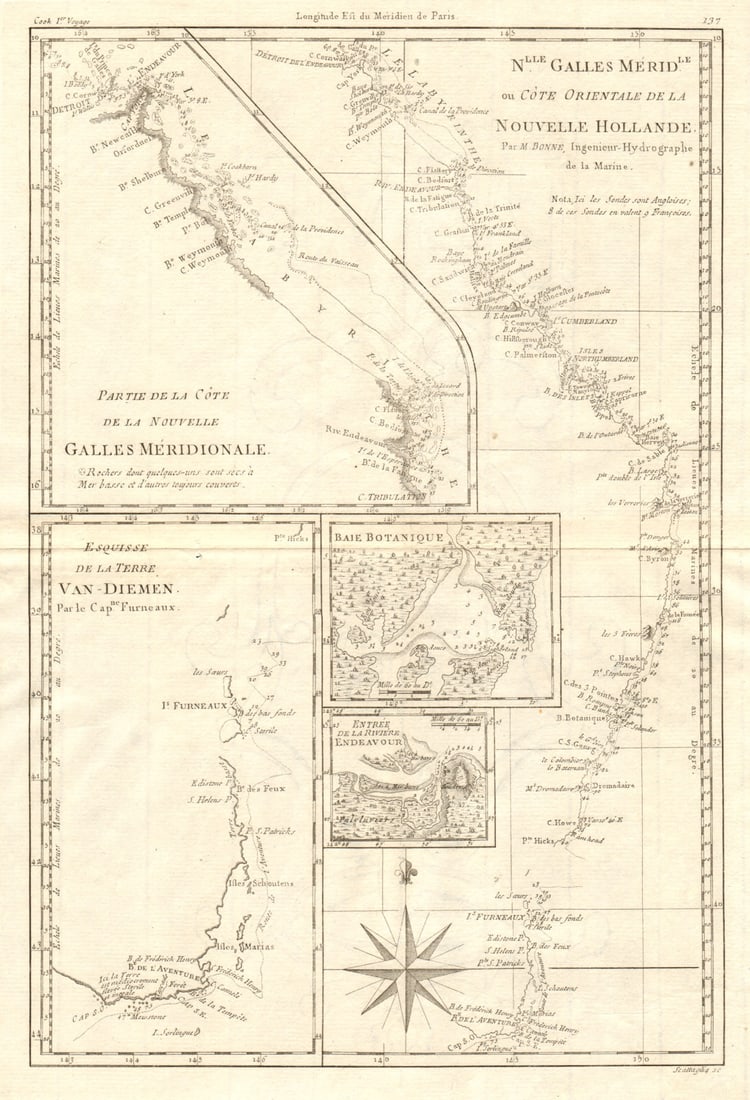 Nouvelle Galles Méridionale. Australia East Coast. NSW QLD TAS. BONNE 1790 map (1 of 1)