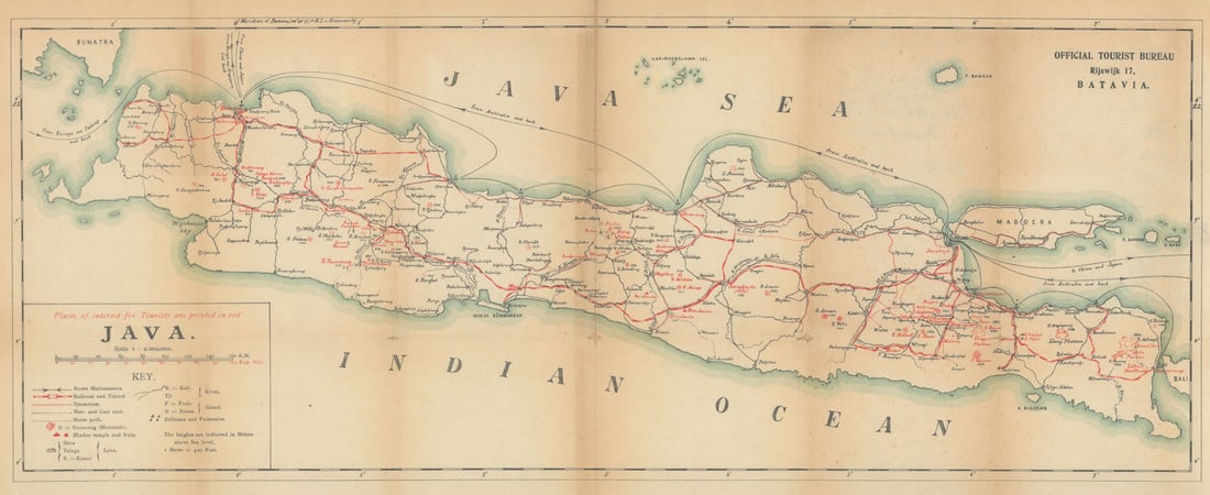 Java Official Tourist Bureau map. Dutch East Indies. Indonesia c1917 old (1 of 1)