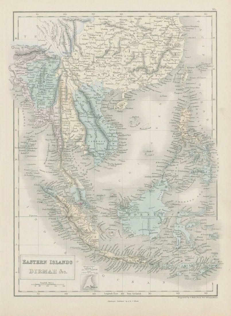 Eastern Islands, Birmah &c. Indochina & East Indies. Indonesia. HALL 1856 map: Eastern Islands, Birmah &c.' by Hall, Sidney. Published 1856. Antique atlas map with original hand colouring / coloring. Size 41 x 30 cm | 16.0 x 11.5 inches. Condition: Good; suitable for