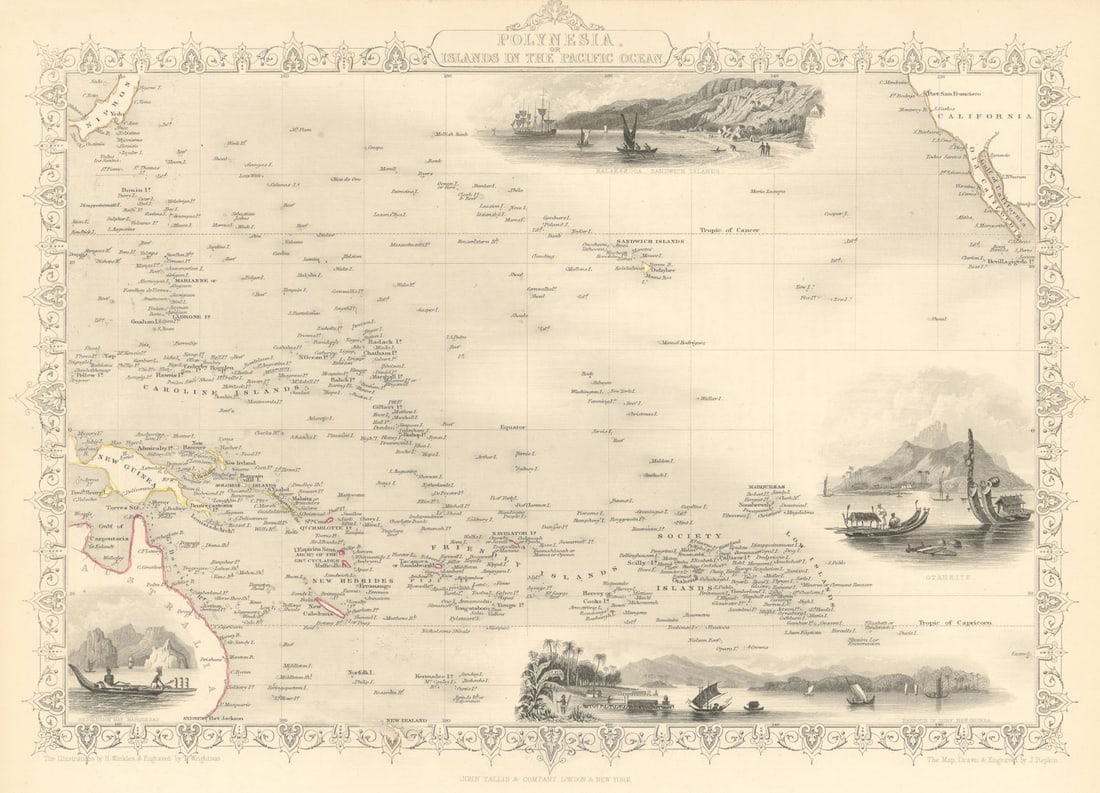 POLYNESIA/PACIFIC ISLANDS. inc Sandwich/Hawaiian islands. RAPKIN/TALLIS 1851 map (1 of 1)