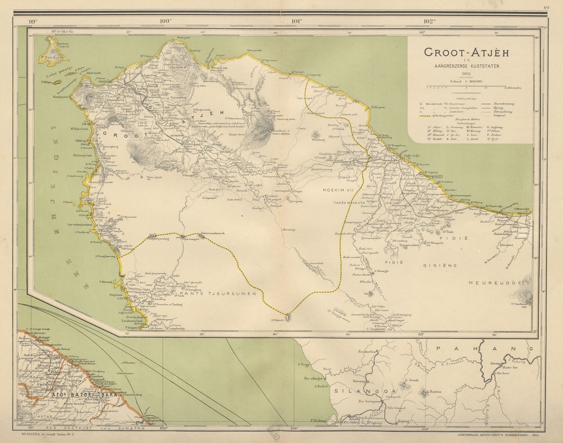 DUTCH EAST INDIES Indonesia North Sumatra Groot Atjeh Aceh DORNSEIFFEN 1902 map (1 of 1)