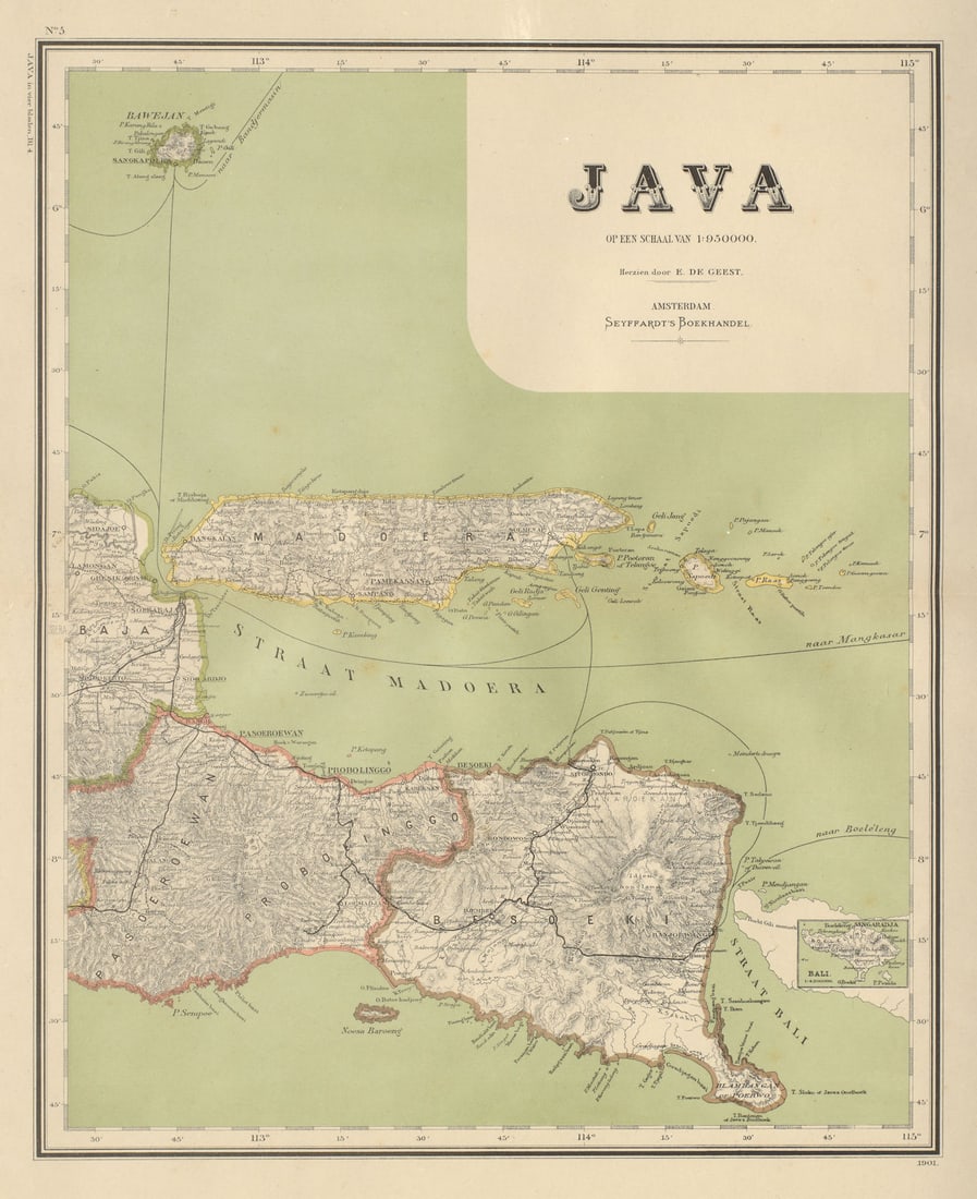 DUTCH EAST INDIES Indonesia. East JAVA. Madura Surabaya DORNSEIFFEN 1902 map (1 of 1)