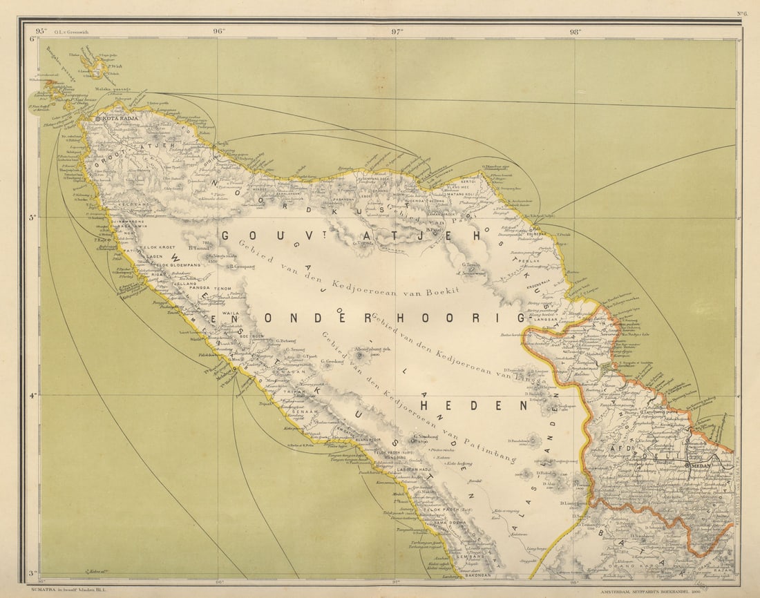DUTCH EAST INDIES Indonesia N SUMATRA Banda Aceh Medan DORNSEIFFEN 1902 map (1 of 1)