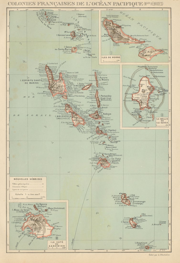 COLONIAL VANUATU. Nouvelles/New Hebrides. Efate Wallis & Futuna. Uvea 1931 map (1 of 1)