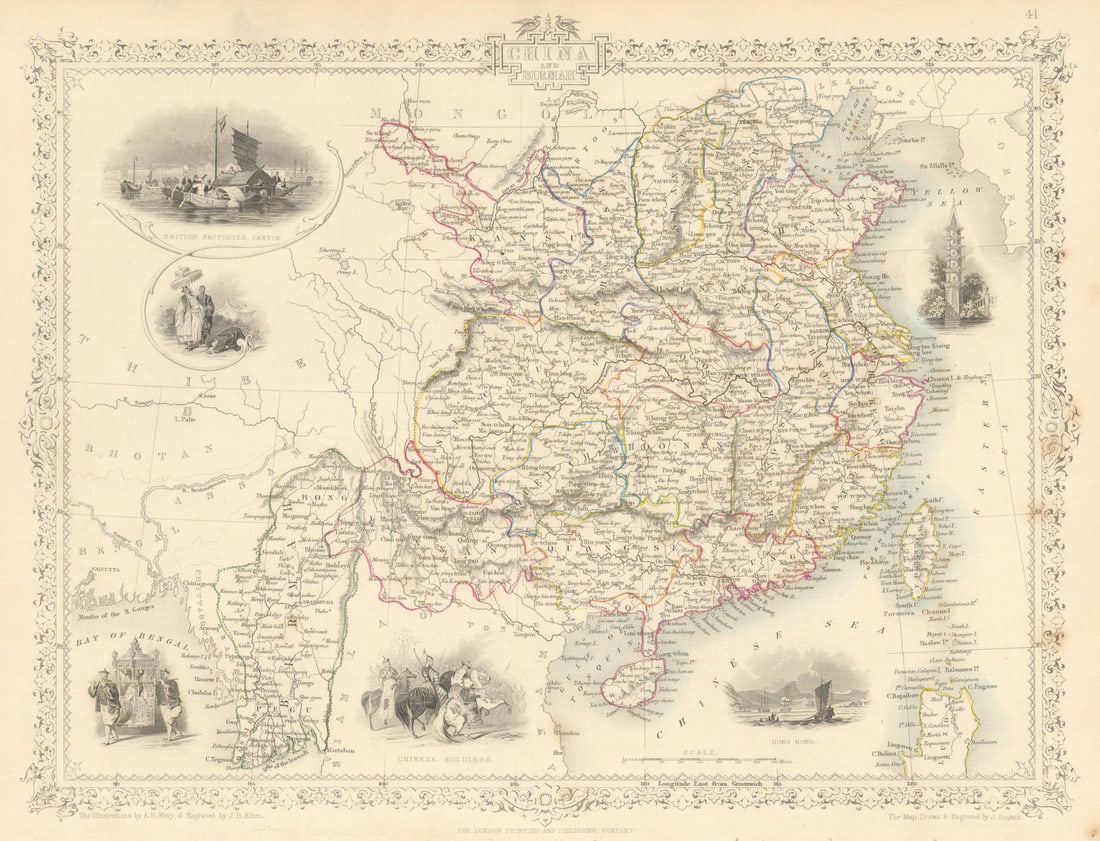 CHINA & BURMAH. Hong Kong vignette. Burma Formosa Taiwan. RAPKIN/TALLIS 1851 map (1 of 1)