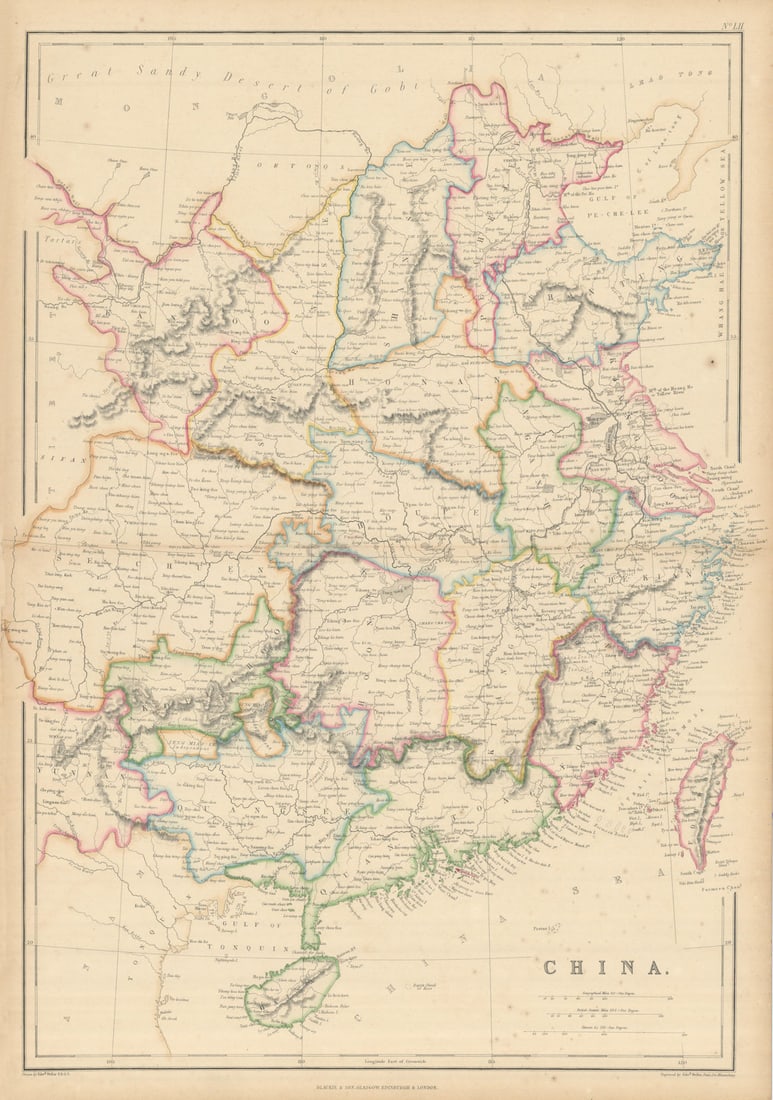 China in provinces by Edward Weller. Hong Kong Formosa/Taiwan 1860 old map: China' by Weller, Edward. Published 1860. Antique engraved atlas map with original hand colour/color. Size 53 x 38 cm | 21.0 x 15.0 inches. Condition: Good; suitable for framing. Light spotting.