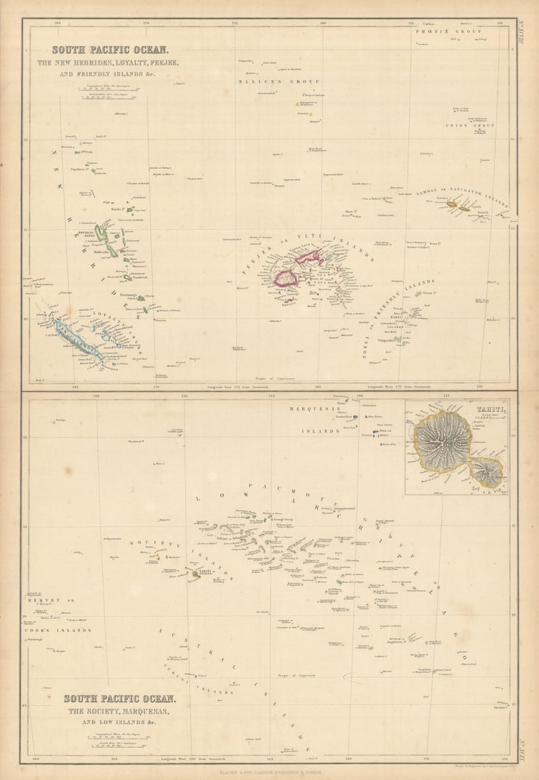 South Pacific Islands. New Hebrides Loyalty Fiji Friendly Polynesia 1860 map (1 of 1)