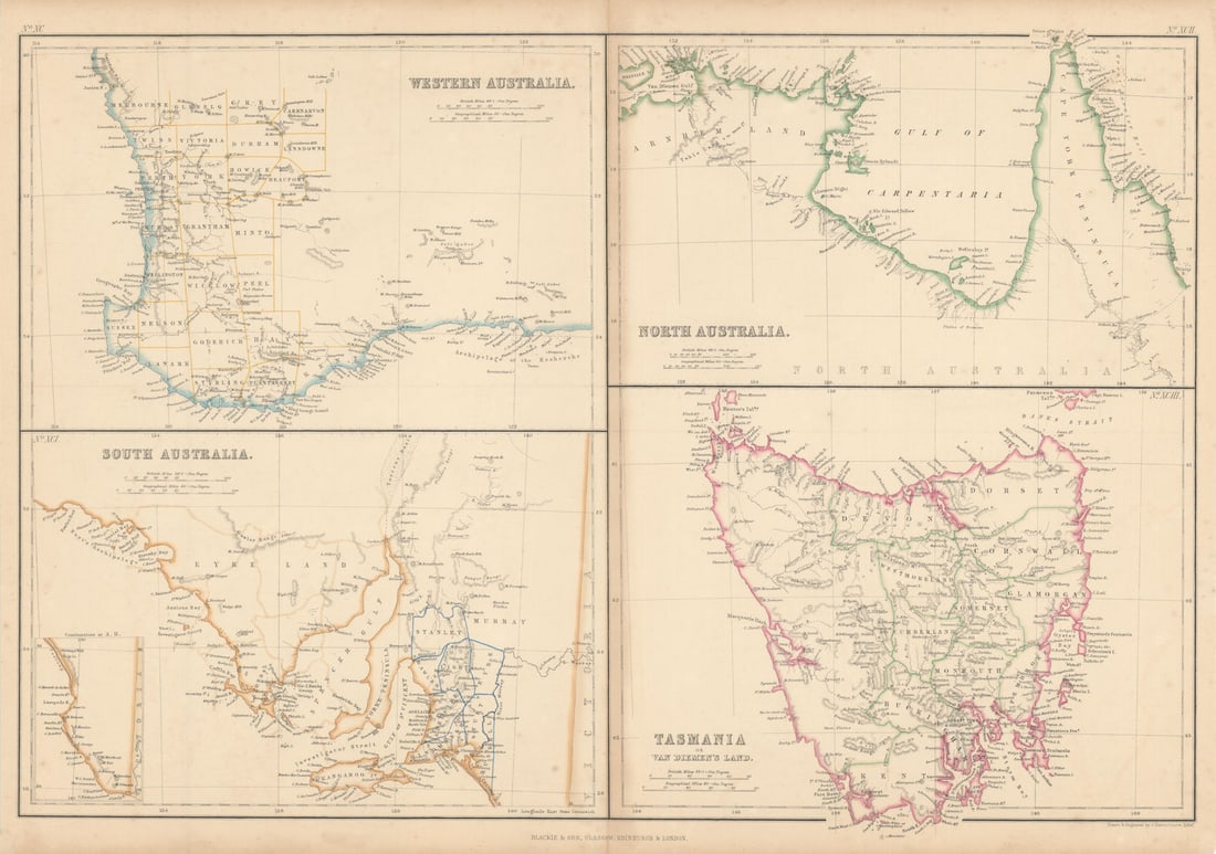 Western, South, North Australia. Tasmania Van Diemen's Land BARTHOLOMEW 1860 map (1 of 1)