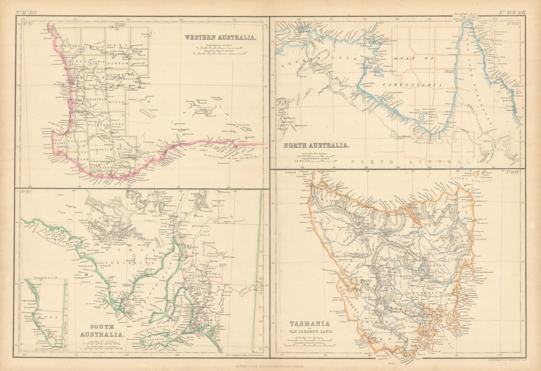 Western, South, North Australia. Tasmania Van Diemen's Land BARTHOLOMEW 1859 map (1 of 1)