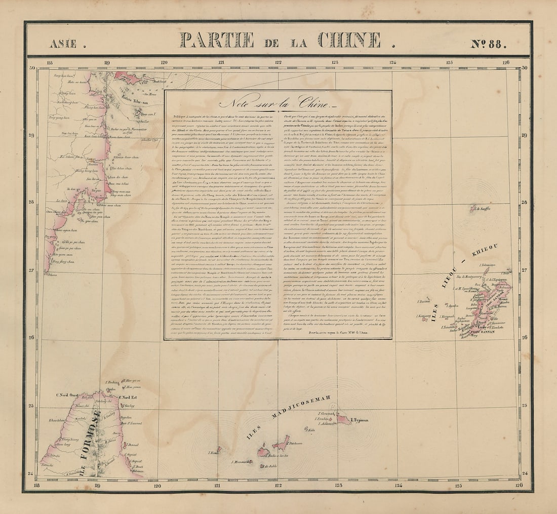 Asie. Partie de la Chine #88 Taiwan Okinawa Zhejiang China VANDERMAELEN 1827 map: Asie - Partie de la Chine [Note sur la Chine] - No. 88. Northern Taiwan, Okinawa and the Sakishima islands, and parts of the Zhejiang coast. Includes "Note sur la Chine... pour la suite voyez no. 50 d