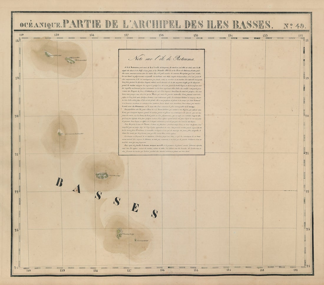 Océanique. Partie… des Iles Basses #49 Gambiers Polynesia. VANDERMAELEN 1827 map: Océanique - Partie de l'Archipel des Iles Basses [Note sur les l'île de Rotouma] - No. 49. The Gambier archipelago, south eastern Tuamotus, Polynesia . Philippe Marie Guillaume