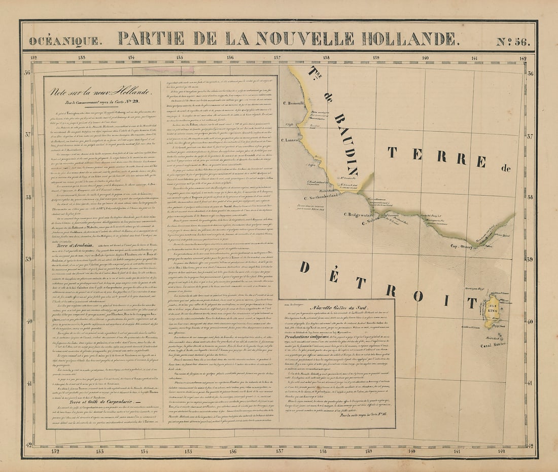 Océanique. Partie… Nlle Hollande #56. Victoria S Australia VANDERMAELEN 1827 map: Océanique - Partie de la Nouvelle Hollande [Note sur la nouvelle Hollande; Nouvelle Galles du Sud] - No. 56. The coast of South Australia and Victoria between the Coorong and Torquay, with King I