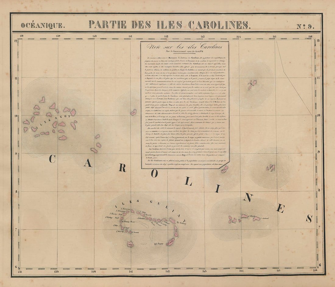 Océanique. Partie des Iles Carolines #9. Yap Micronesia. VANDERMAELEN 1827 map: Océanique - Partie des Iles Carolines [Note sur les îles Carolines] - No. 9. Woleai Atoll and adjacent islands within the Yap archipelago, Caroline Islands, Micronesia . Philippe Marie