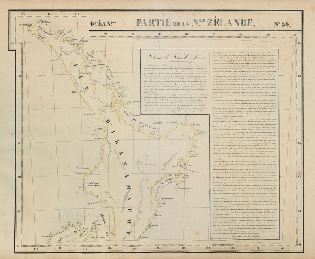 Océanique Partie de la Nle Zélande 59 New Zealand North Is VANDERMAELEN 1827 map: Océanique - Partie de la Nouvelle Zélande [Note sur la Nouvelle-Zélande] - No. 59. North Island New Zealand . Philippe Marie Guillaume Vandermaelen. Lithography by Henri Ode. Published