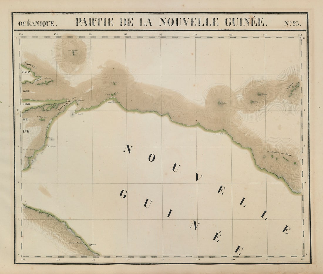 Océanique. Partie de la Nouvelle Guinée #23. New Guinea. VANDERMAELEN 1827 map: Océanique - Partie de la Nouvelle Guinée - No. 23'. Most of the island of New Guinea . Philippe Marie Guillaume Vandermaelen. Lithography by Henri Ode. Published 1827. Antique folio-sized