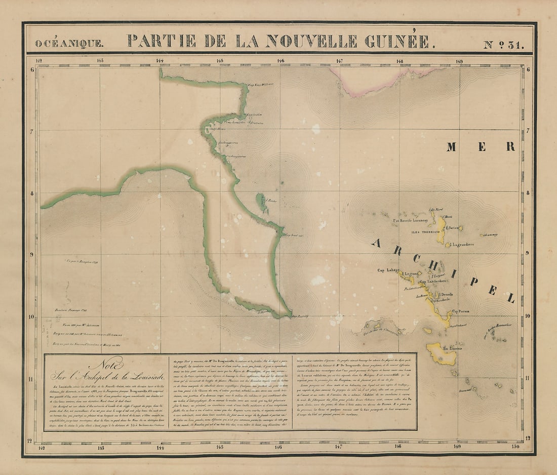 Océanique. Partie de la Nouvelle Guinée #31. New Guinea. VANDERMAELEN 1827 map: Océanique - Partie de la Nouvelle Guinée [Note sur la Archipel de la Louisiade] - No. 31. Eastern Papua New Guinea and the western part of the Louisiade Archipelago . Philippe Marie