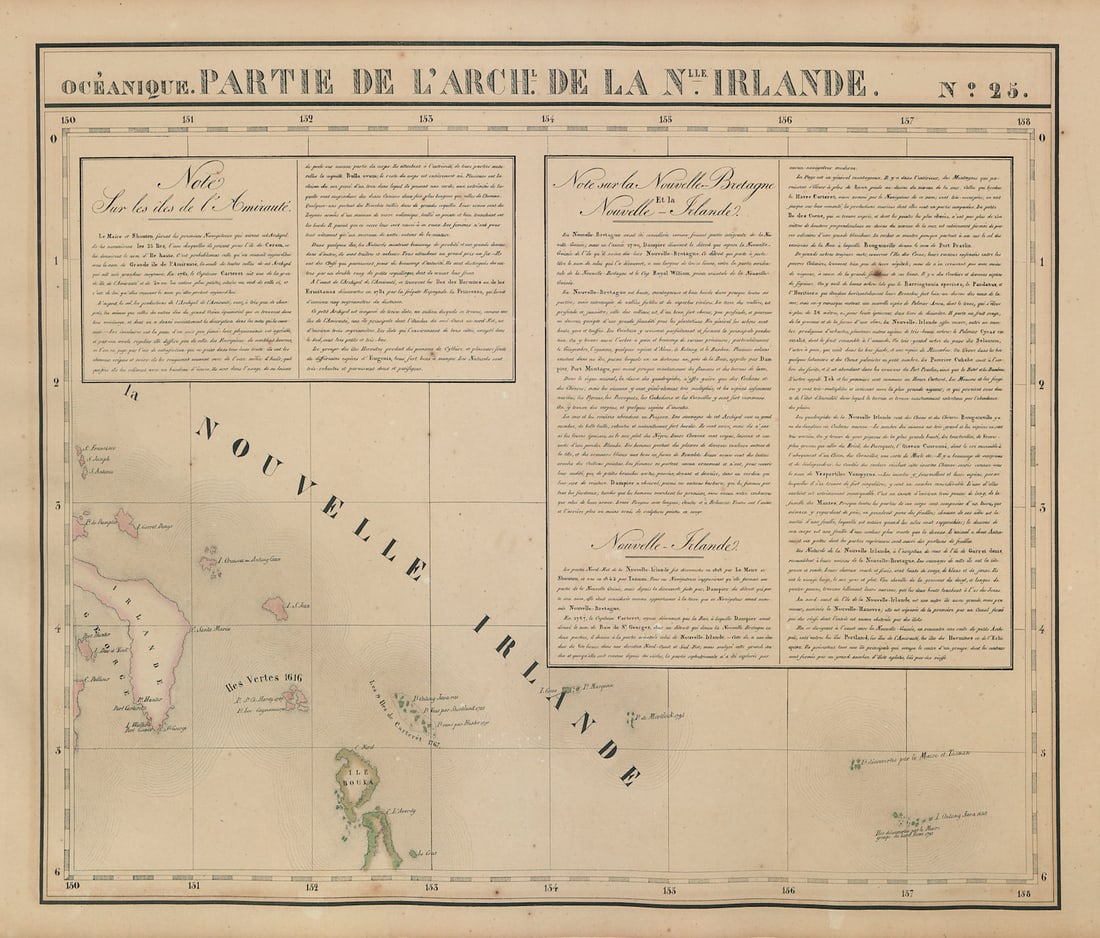 Océanique. Partie… de la Nouvelle Irlande #25. New Ireland VANDERMAELEN 1827 map: Océanique - Partie de l'Archl. de la Nouvelle Irlande [Note sur le îles de l' Amirauté; Note Sur la Nouvelle Bretagne et la Nouvelle- Irlande] - No. 25. Eastern New Ireland and