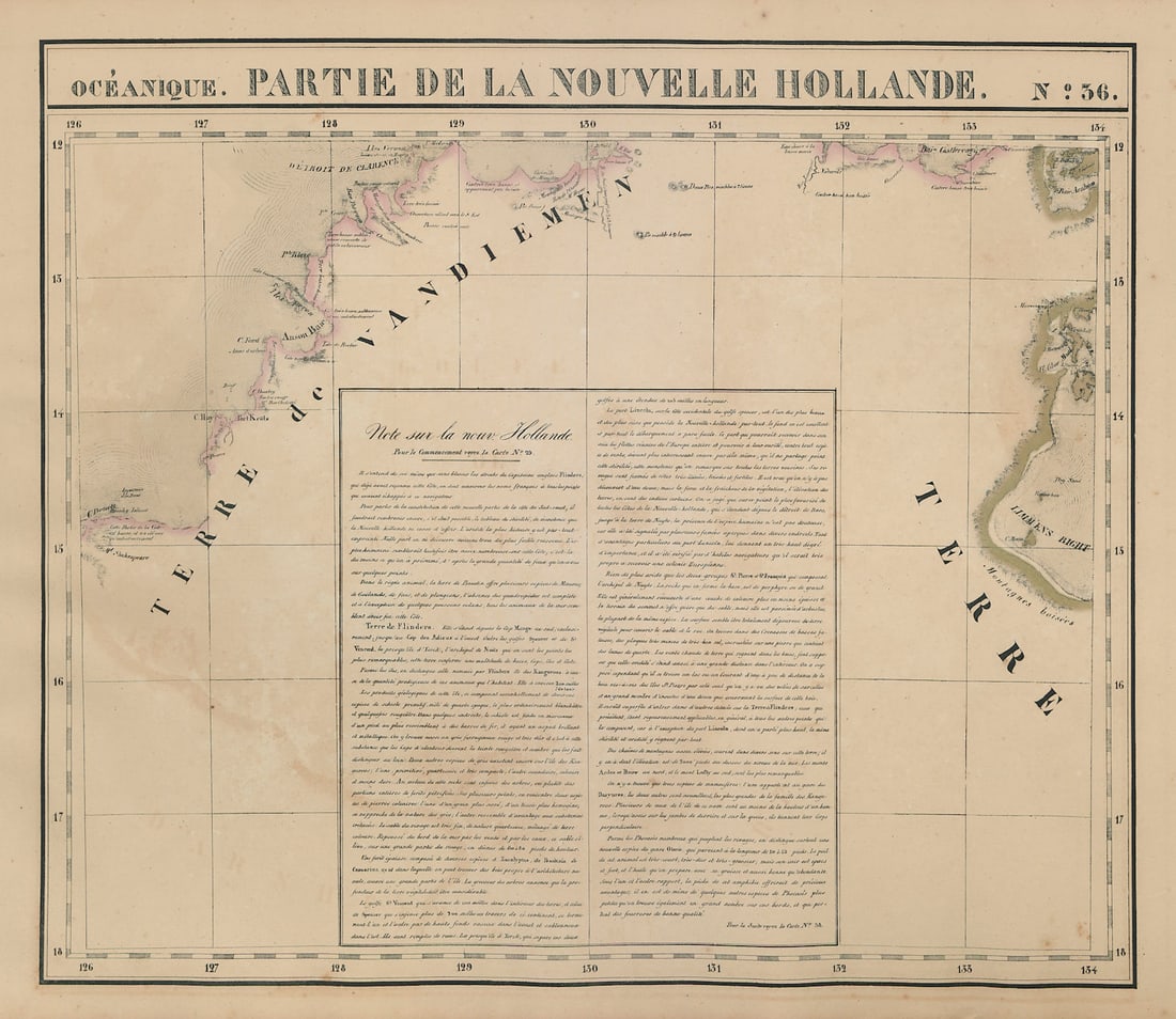 Océanique Partie de la Nlle Hollande 36 Northern Territory VANDERMAELEN 1827 map: Océanique - Partie de la Nouvelle Hollande [Note sur la Nouvelle Hollande] - No. 36. The Top End of Australia's Northern Territory covering the Darwin region and Arnhem Land from the Cambridge