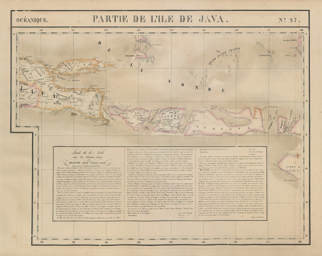 Océanique. Partie de l'ile de Java #27 Bali Lombok Sumbawa VANDERMAELEN 1827 map: Océanique - Partie de l'ile de Java [Suite de la Note sur les colonies d'Asie da Royaume des Pays-Bas] - No. 27. Eastern Java with Madura and the western Lesser Sunda islands including Bali,