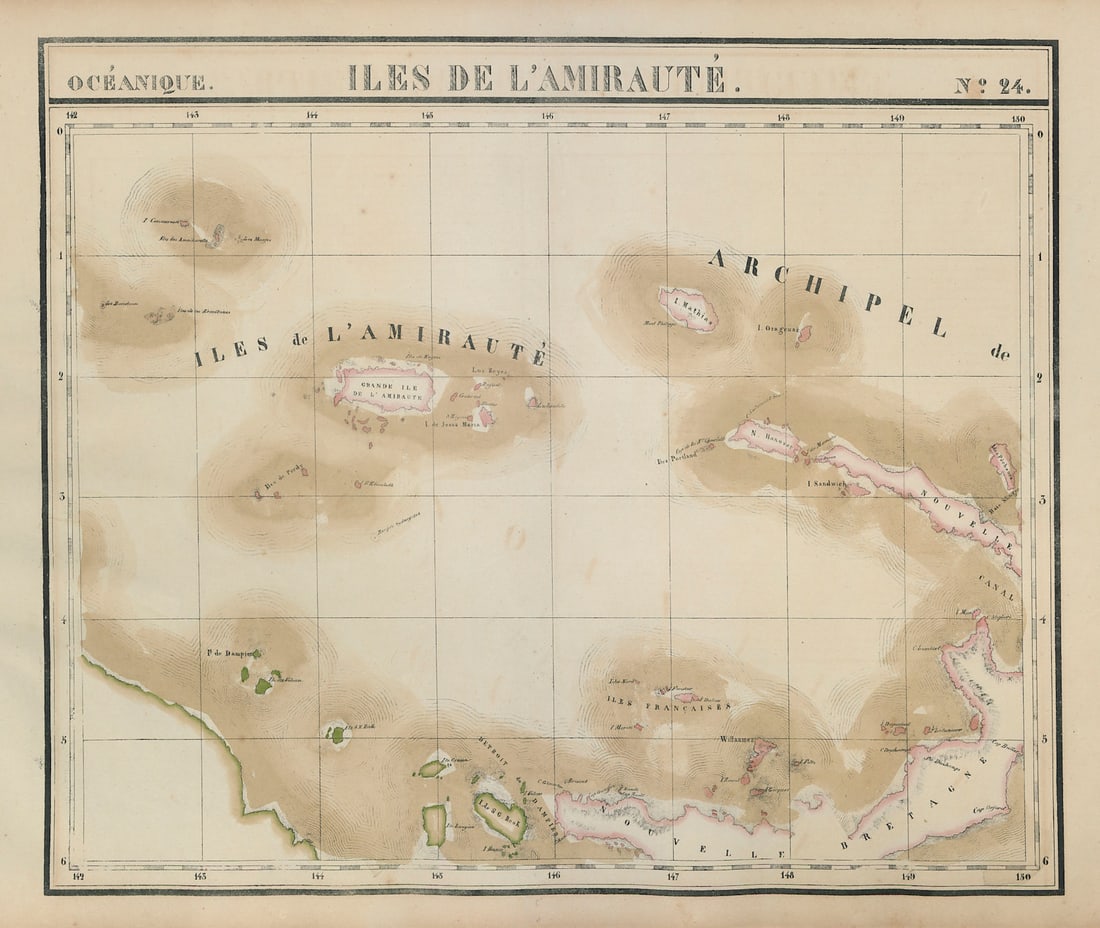Océanique. Iles de l'Amirauté #24. Bismarck Archipelago. VANDERMAELEN 1827 map: Océanique - Iles de l'Amirauté - No. 24'. The Bismarck Sea and Archipelago, including much of New Britain and New Ireland, part of Papua New Guinea . Philippe Marie Guillaume Vandermaelen.