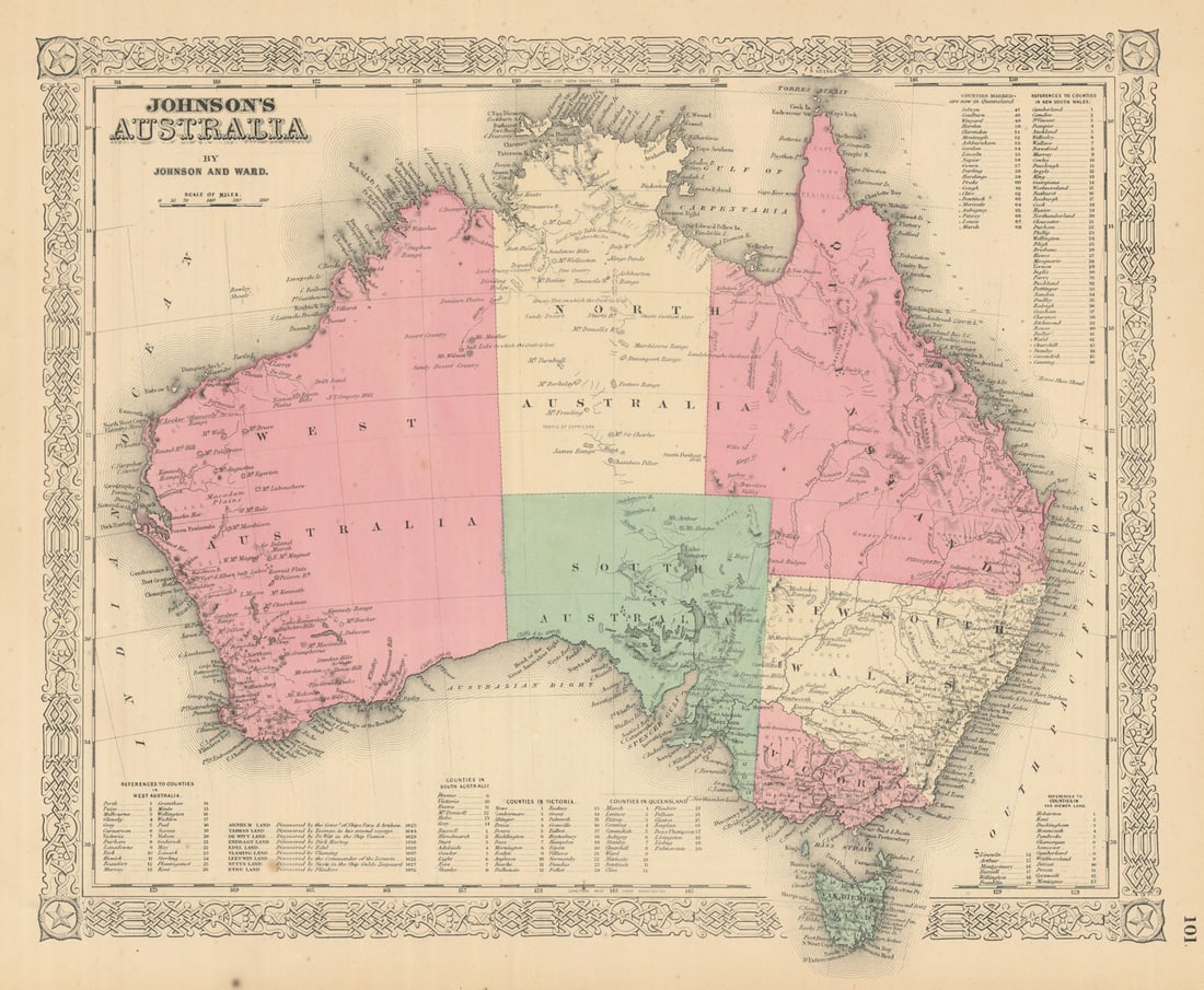 Johnson's Australia showing states 1866 old antique vintage map plan chart (1 of 1)