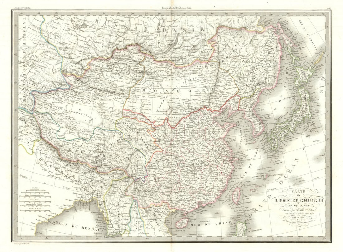 Carte de l'Empire Chinois et du Japon. China & Japan. LAPIE 1832 old map: Carte de l'Empire Chinois et du Japon [The Chinese Empire and Japan]. Pierre Lapie, and Alexandre Emile Lapie (fils). Published 1832 - The publication date of the atlas within which this map was