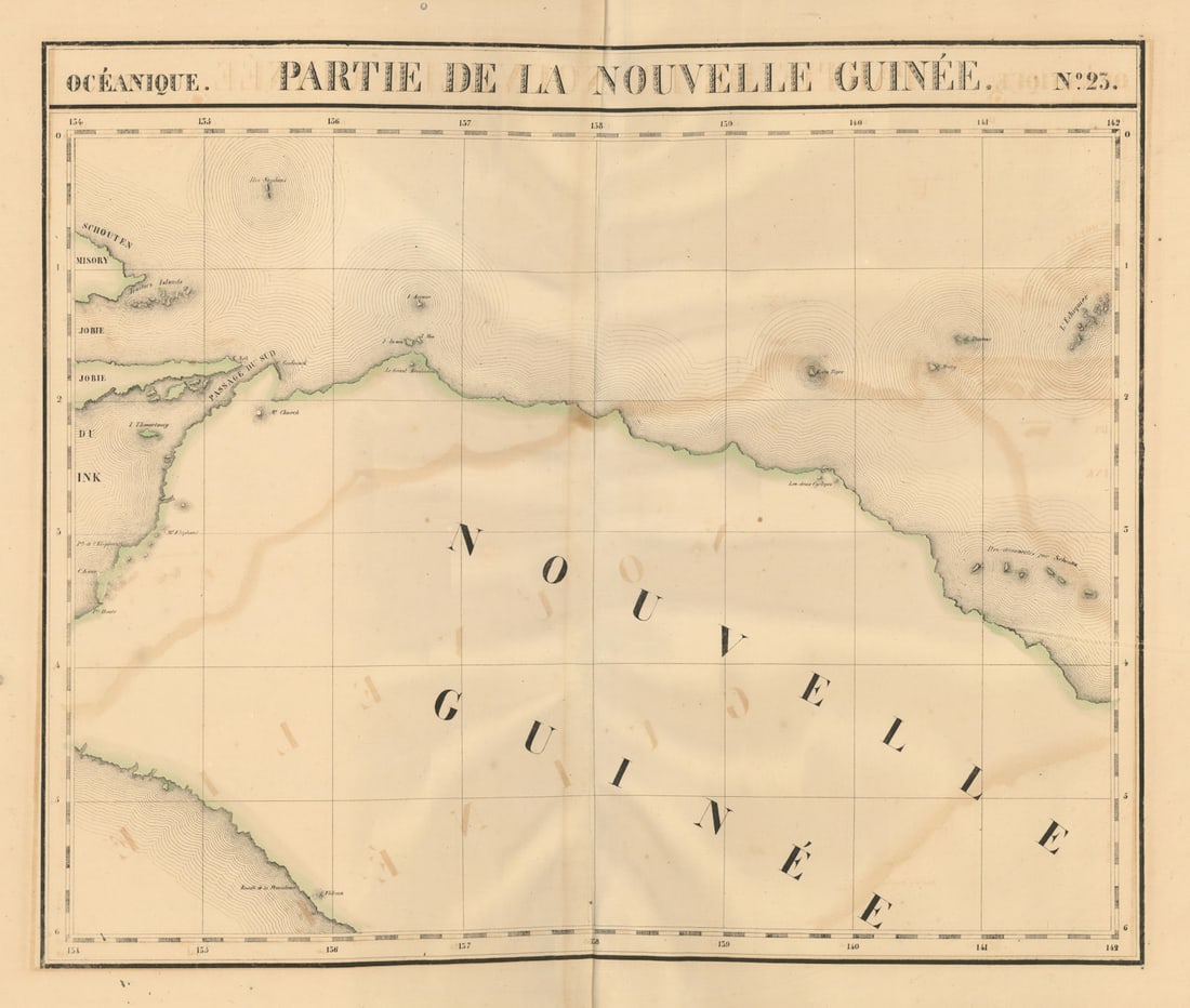 Océanique. Partie de la Nouvelle Guinée #23. New Guinea. VANDERMAELEN 1827 map: Océanique - Partie de la Nouvelle Guinée - No. 23'. Most of the island of New Guinea . Philippe Marie Guillaume Vandermaelen. Lithography by Henri Ode. Published 1827. Antique folio-sized li