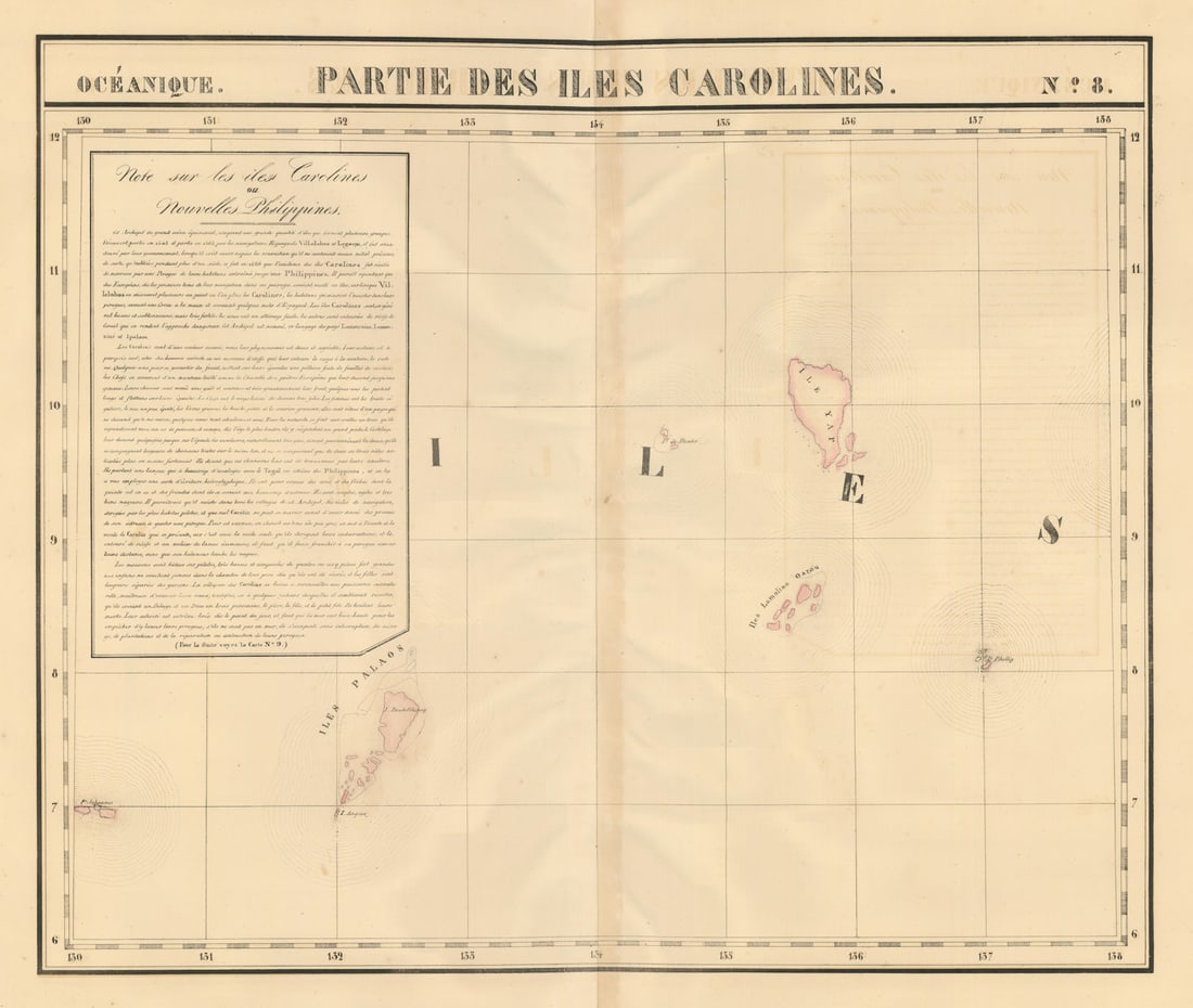 Océanique. Partie des Iles Carolines #8. Palau Micronesia. VANDERMAELEN 1827 map: Océanique - Partie des Iles Carolines [Note sur les îles Carolines ou nouvelles Philippines] - No. 8. Palau and the western part of the Caroline Islands in Micronesia, including Yap . Philip